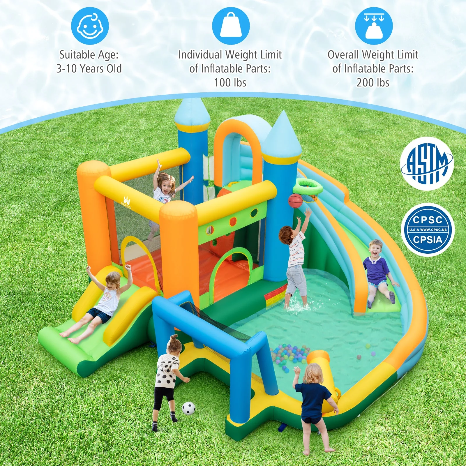 Inflatable Water Slide Blowup Bounce House with Dual Slides and Splash Pool (Without Blower) - Image 5