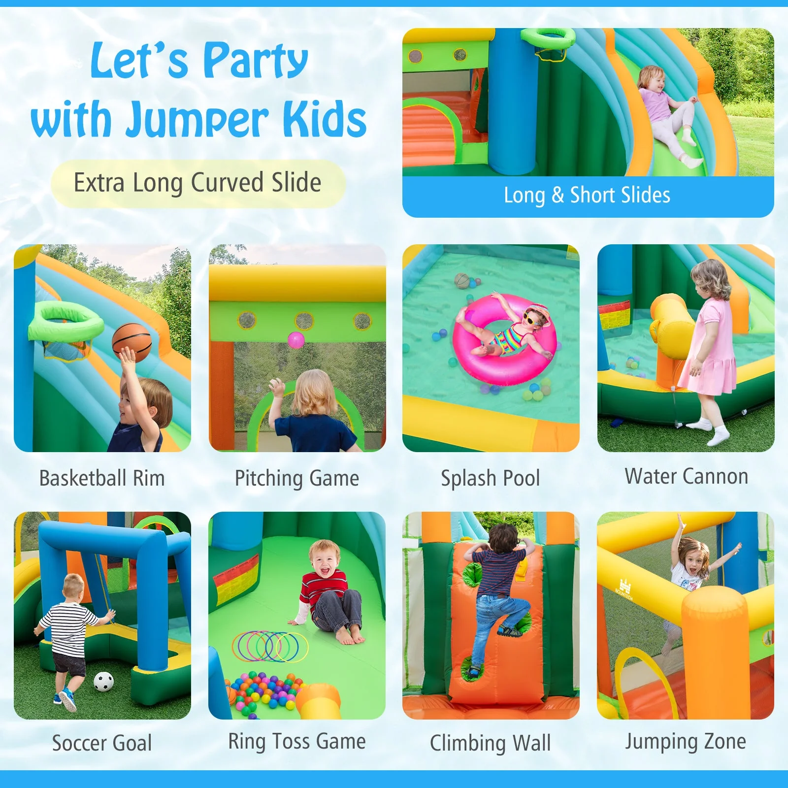 Inflatable Water Slide Blowup Bounce House with Dual Slides and Splash Pool (Without Blower) - Image 8