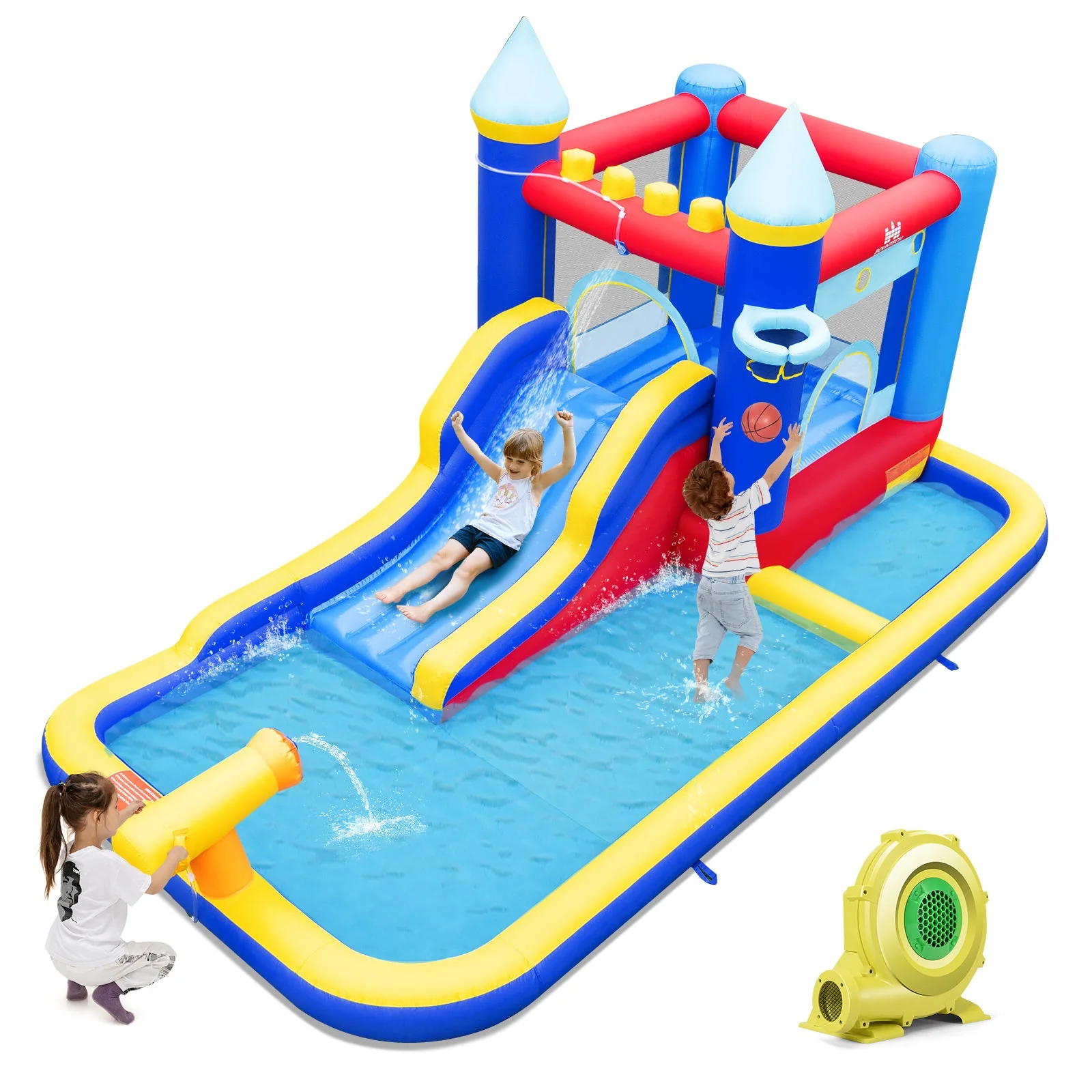 Inflatable Water Slide Bounce House with 680W Blower and 2 Pools - Image 2