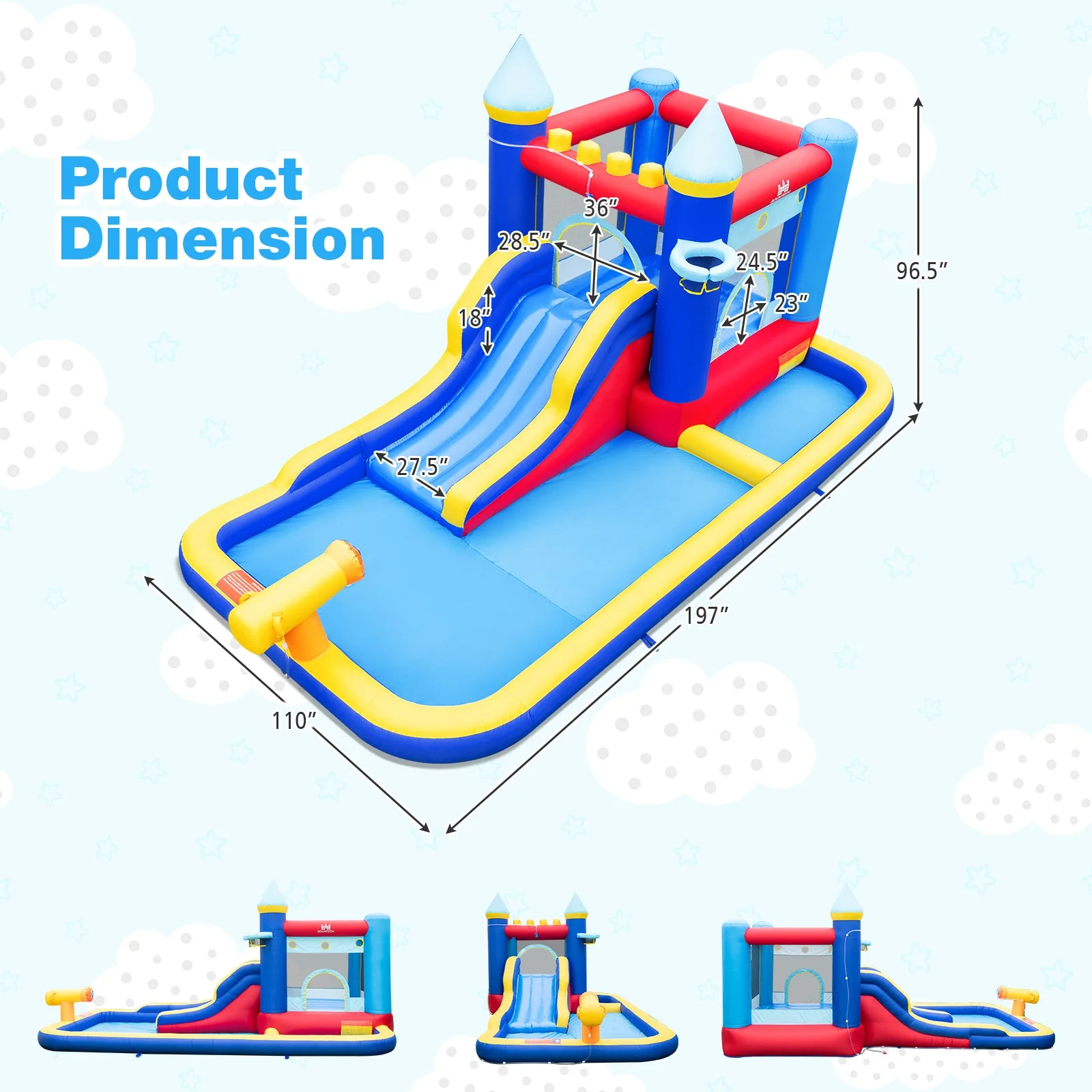Inflatable Water Slide Bounce House with 680W Blower and 2 Pools - Image 4