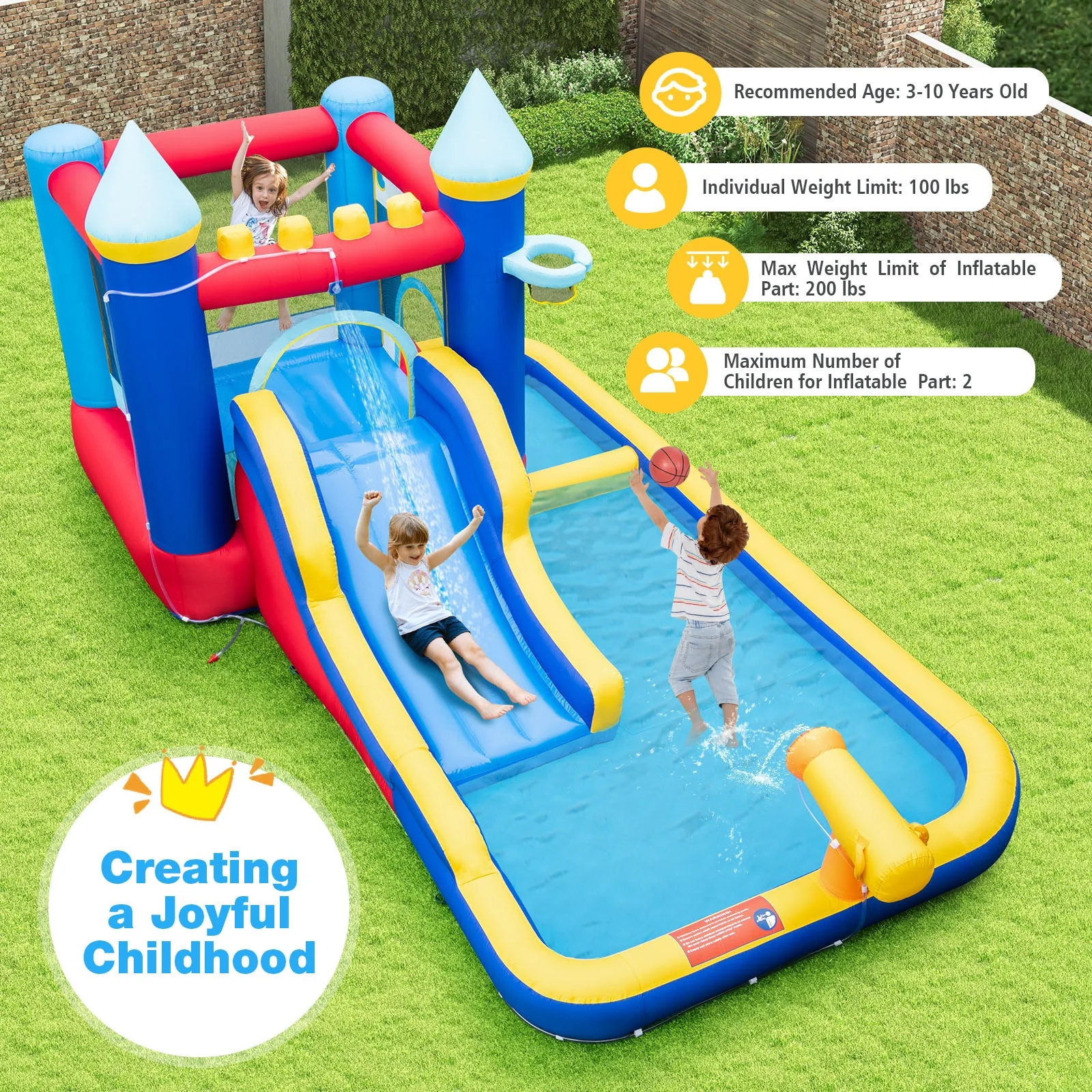 Inflatable Water Slide Bounce House with 680W Blower and 2 Pools - Image 5