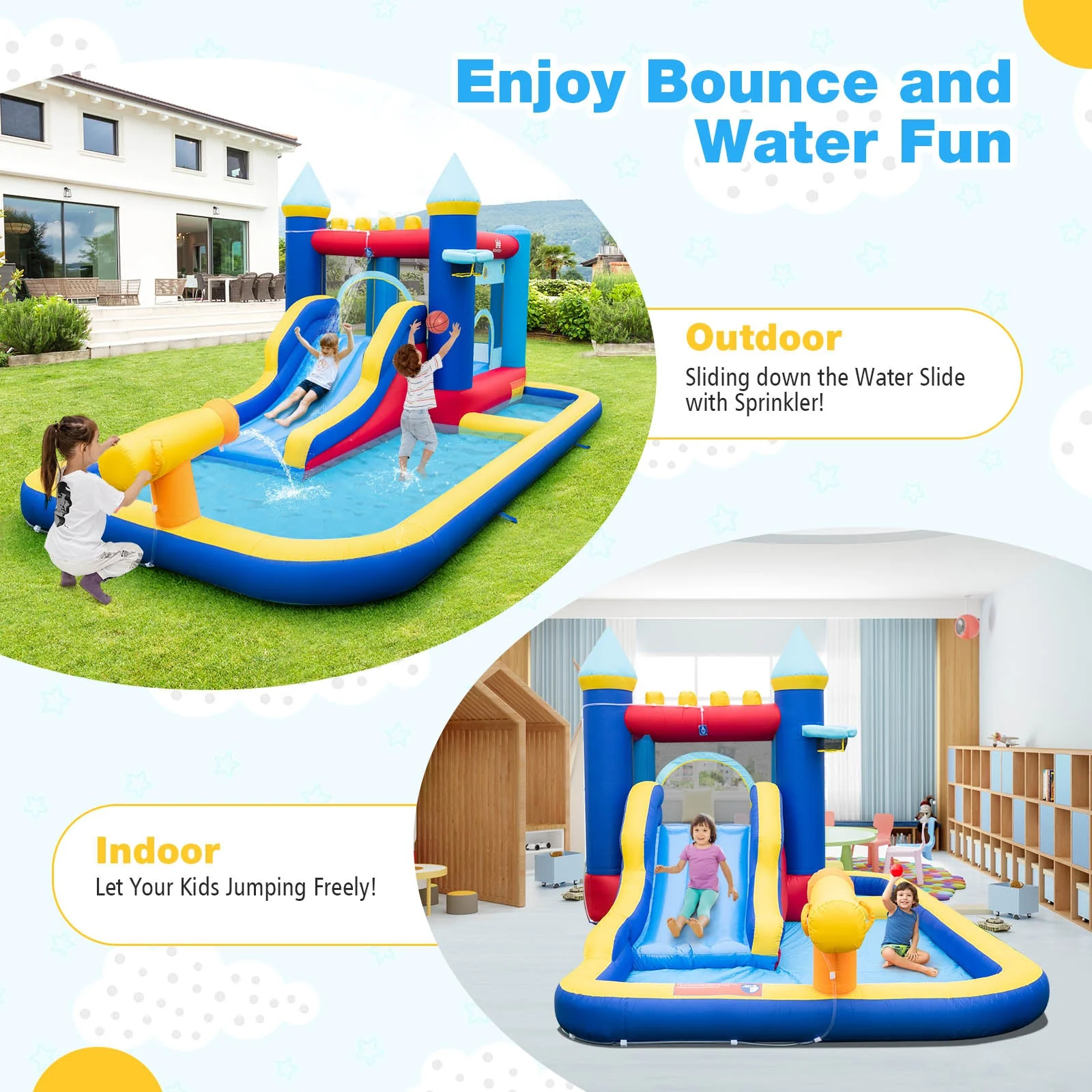 Inflatable Water Slide Bounce House with 680W Blower and 2 Pools - Image 6