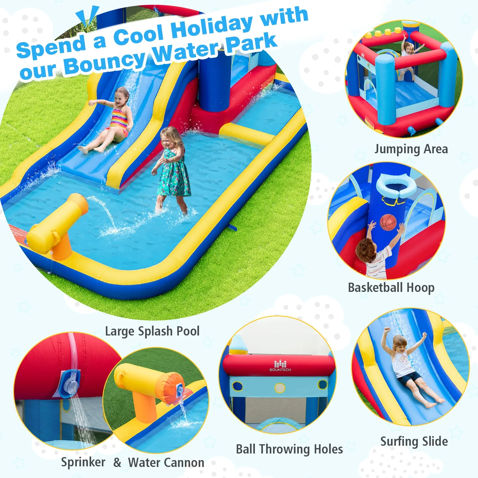 Inflatable Water Slide Bounce House with 680W Blower and 2 Pools - Image 7