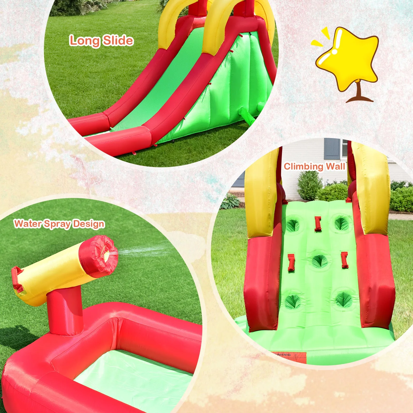 Inflatable Water Slide Bounce House with Climbing Wall and Jumper with 550W Blower - Image 7