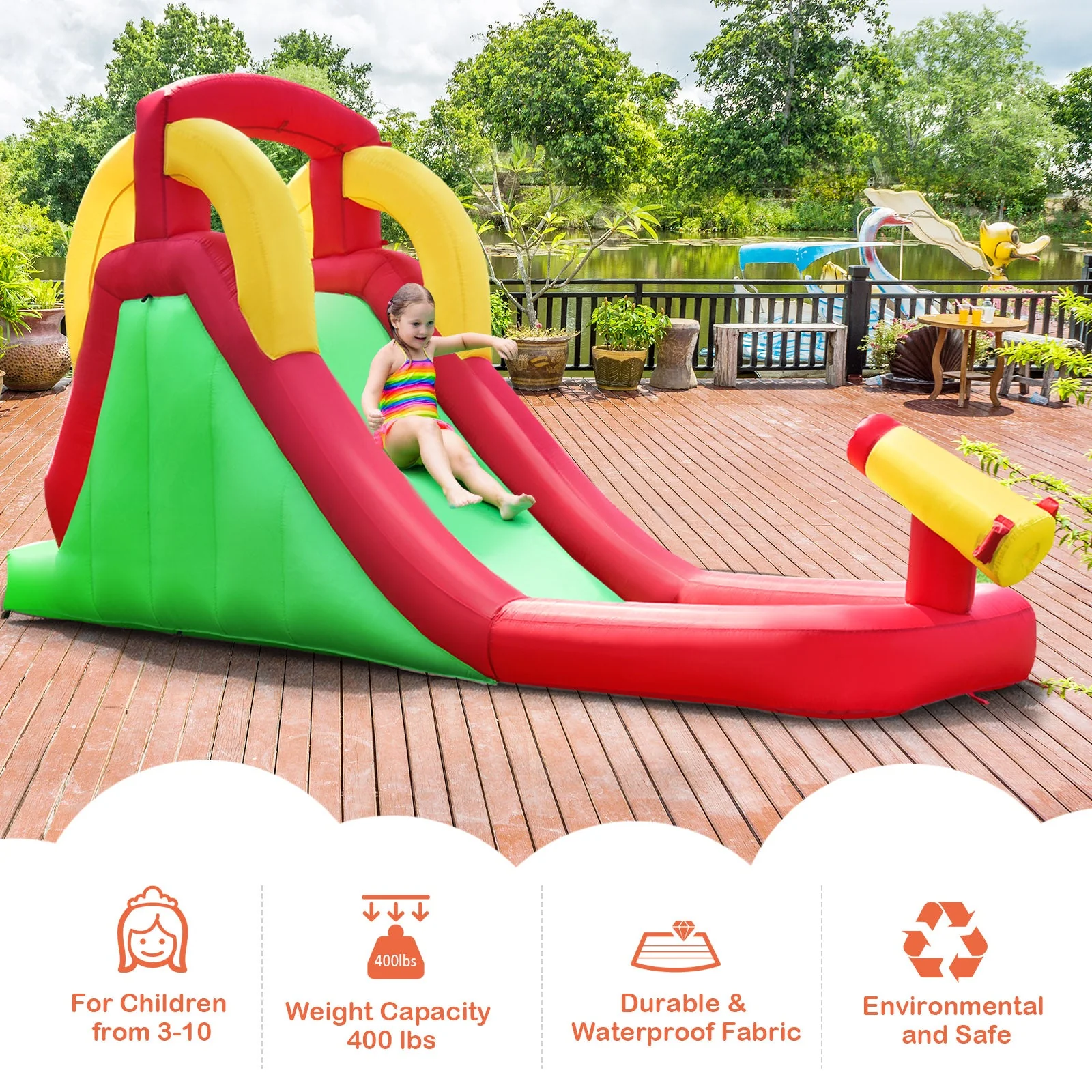 Inflatable Water Slide Bounce House with Climbing Wall Jumper and 480W Blower - Image 7