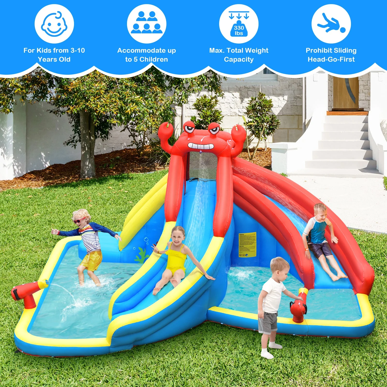 Inflatable Water Slide Bounce House with Water Cannon with 680W Blower - Image 4