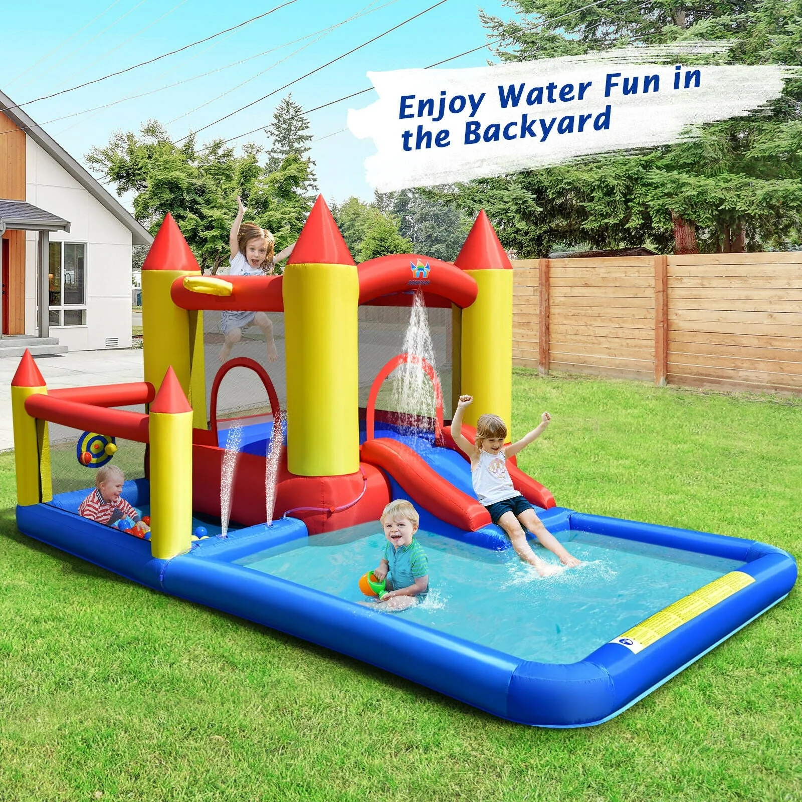 Inflatable Water Slide Castle Kids Bounce House with 480W Blower - Image 2