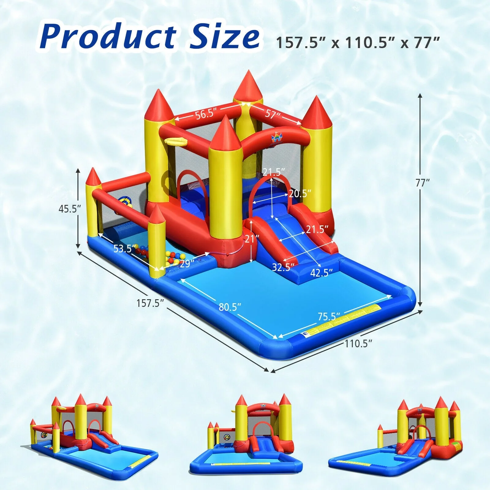 Inflatable Water Slide Castle Kids Bounce House with 480W Blower - Image 5