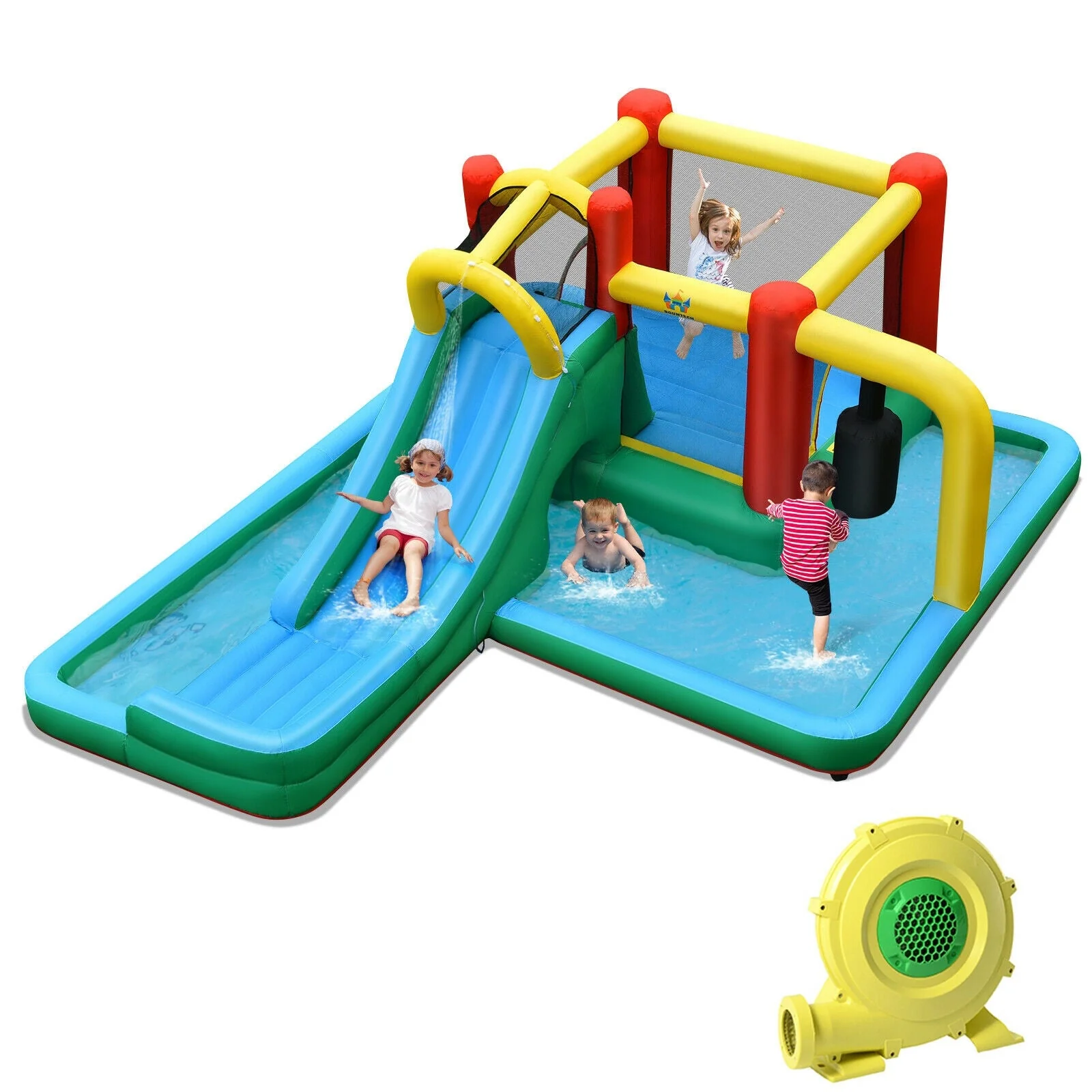 Inflatable Water Slide Climbing Bounce House with Tunnel and 735W Blower - Image 2