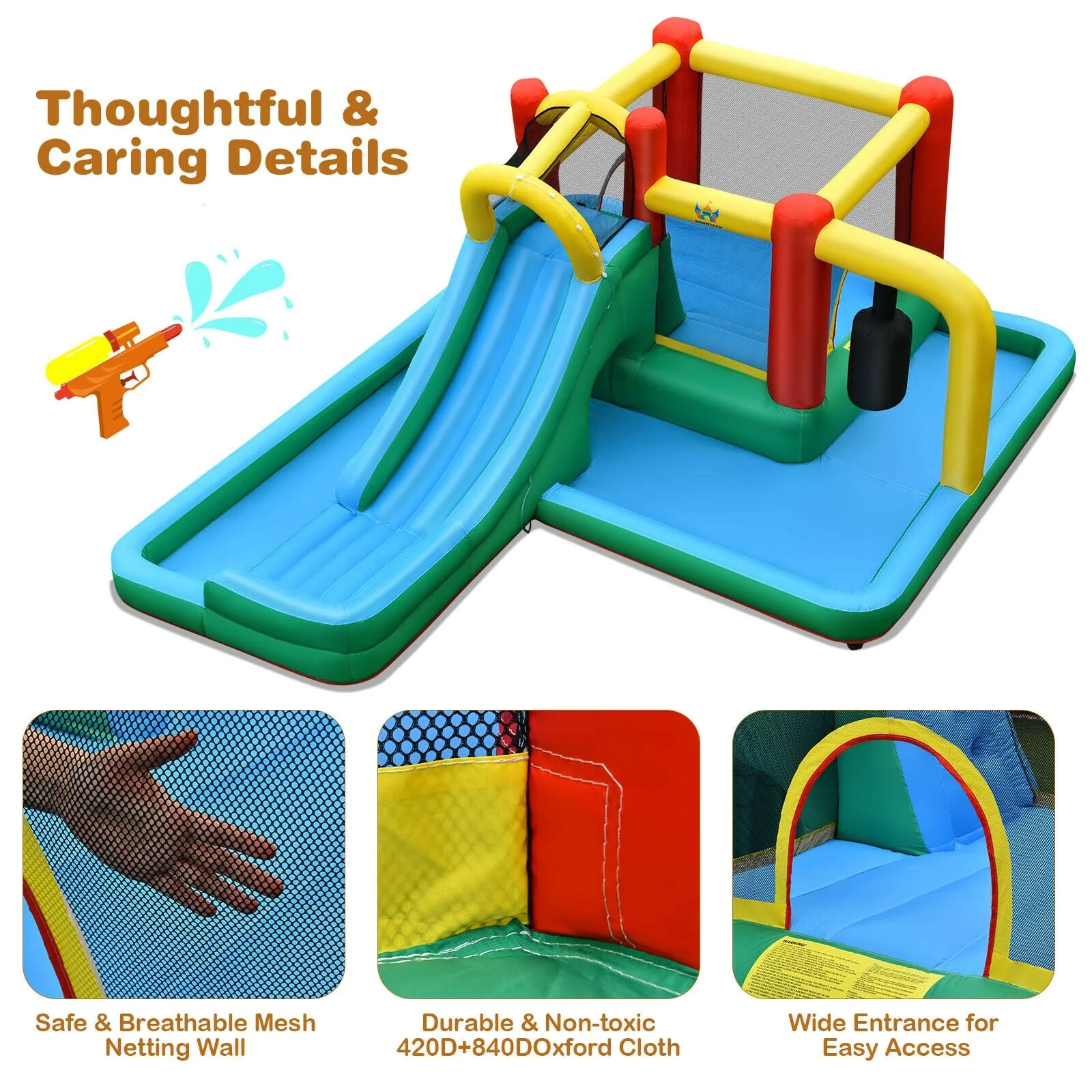 Inflatable Water Slide Climbing Bounce House with Tunnel and 735W Blower - Image 5