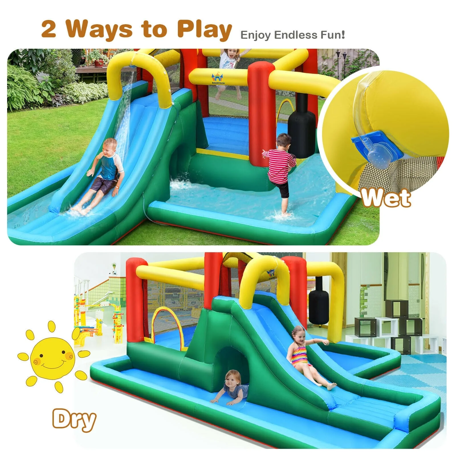 Inflatable Water Slide Climbing Bounce House with Tunnel and 735W Blower - Image 8