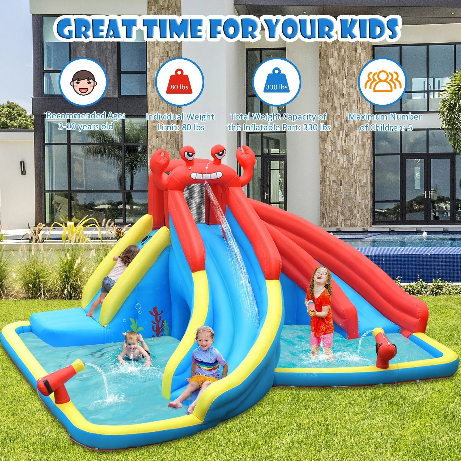 Inflatable Water Slide Crab Dual Slide Bounce House without Blower - Image 2