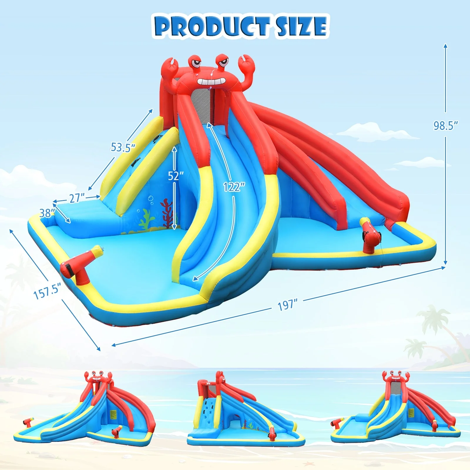 Inflatable Water Slide Crab Dual Slide Bounce House without Blower - Image 4