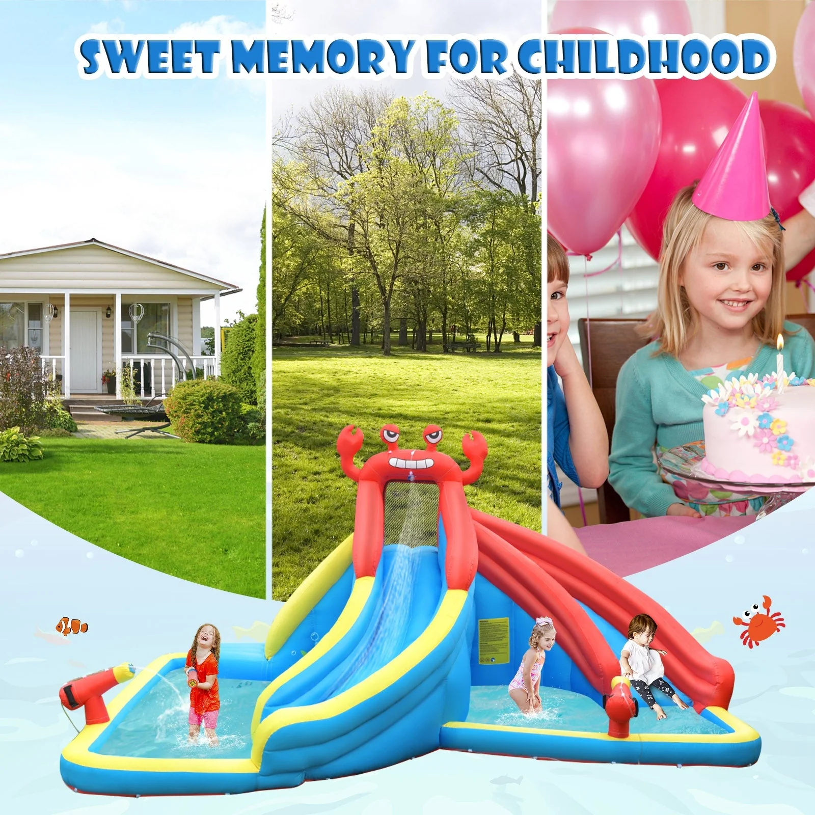 Inflatable Water Slide Crab Dual Slide Bounce House without Blower - Image 5
