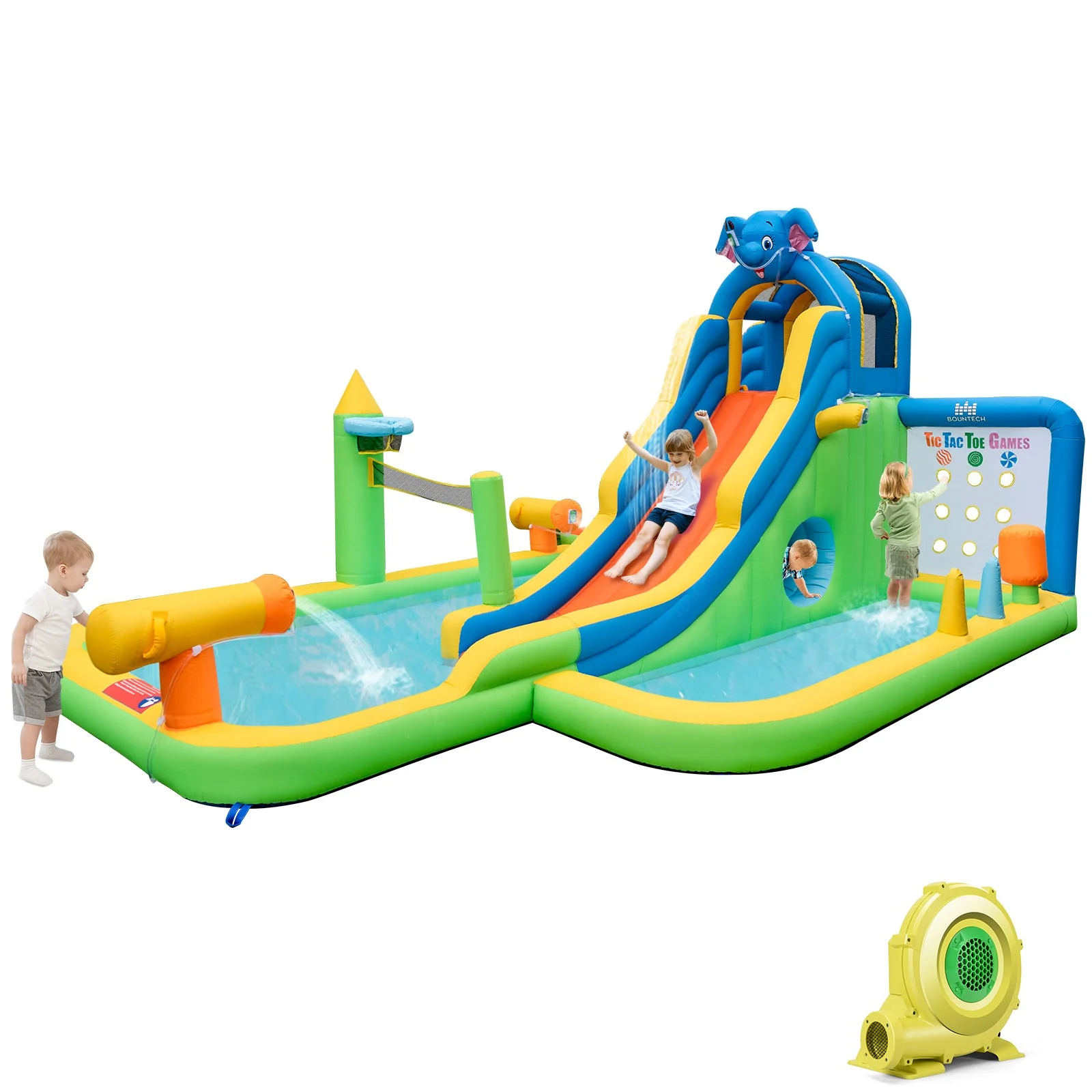 Inflatable Water Slide Giant Water Park 9-In-1 for Kids Backyard Fun with 735W Blower - Image 2