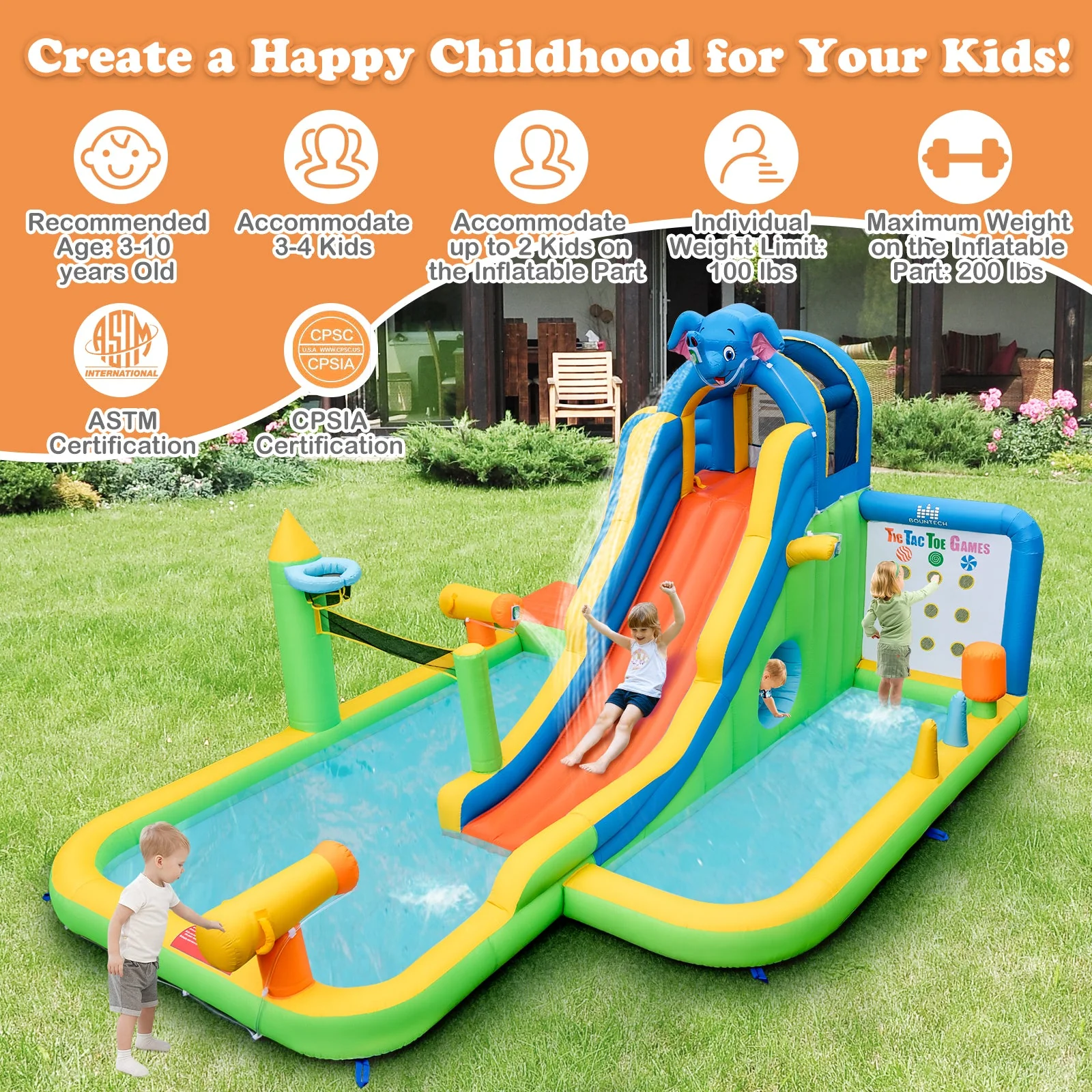 Inflatable Water Slide Giant Water Park 9-In-1 for Kids Backyard Fun with 735W Blower - Image 4
