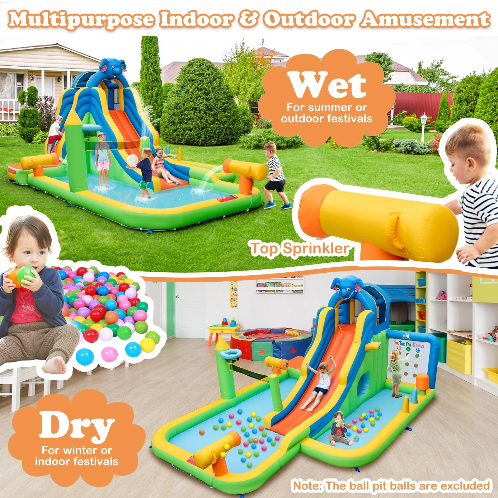 Inflatable Water Slide Giant Water Park 9-In-1 for Kids Backyard Fun with 735W Blower - Image 5