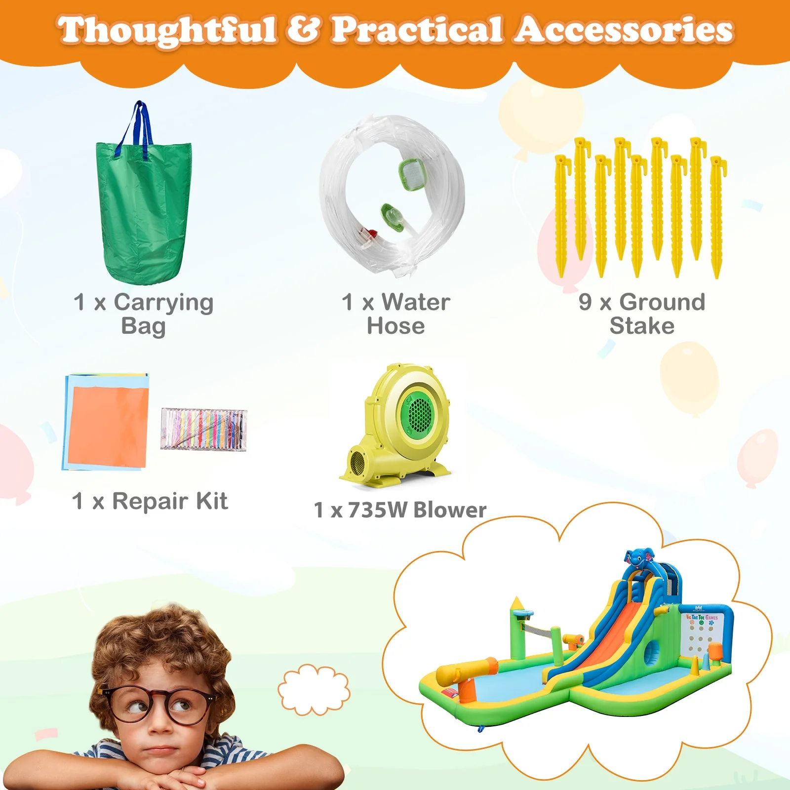 Inflatable Water Slide Giant Water Park 9-In-1 for Kids Backyard Fun with 735W Blower - Image 7
