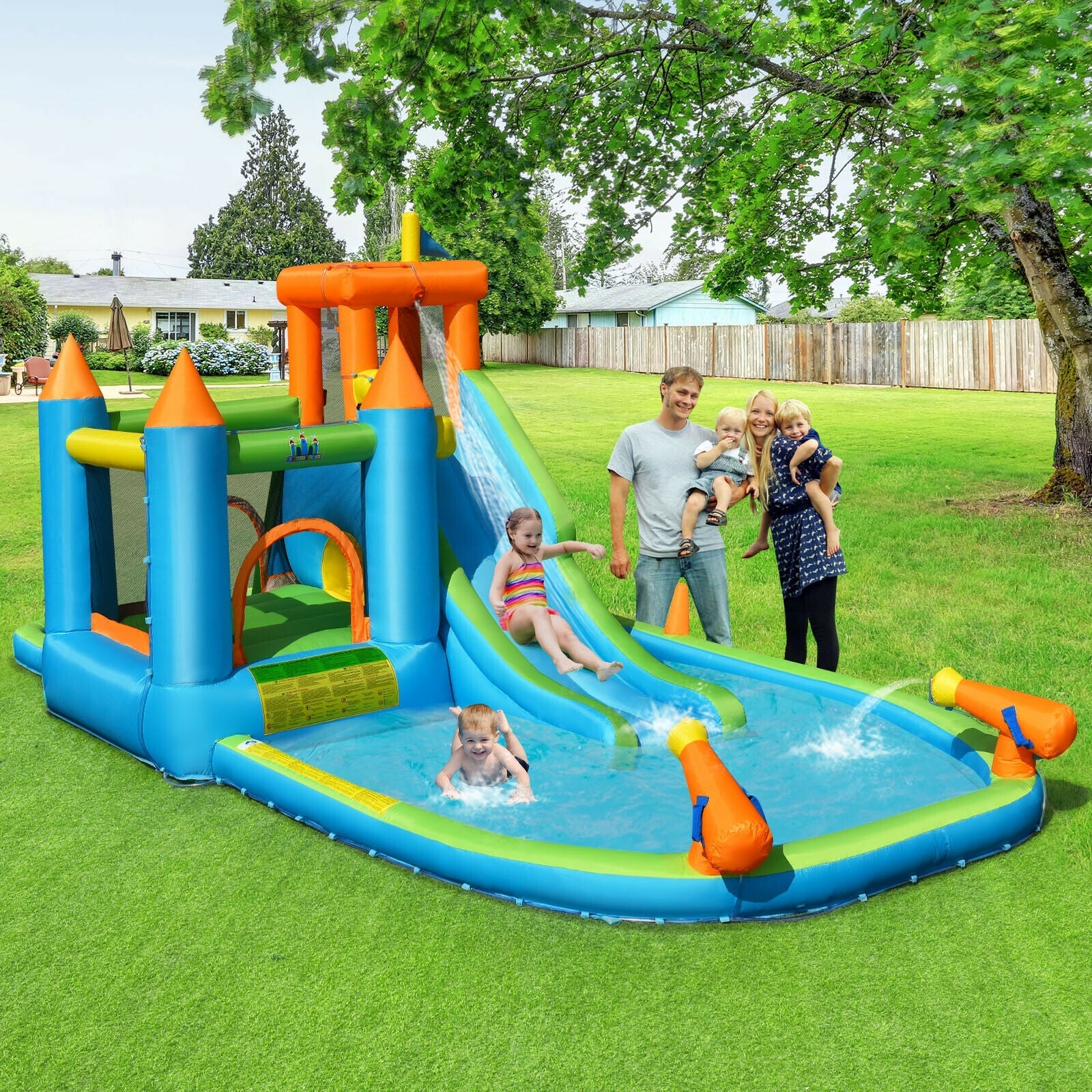 Inflatable Water Slide Kids Bounce House Splash Water Pool with 735W Blower - Image 2