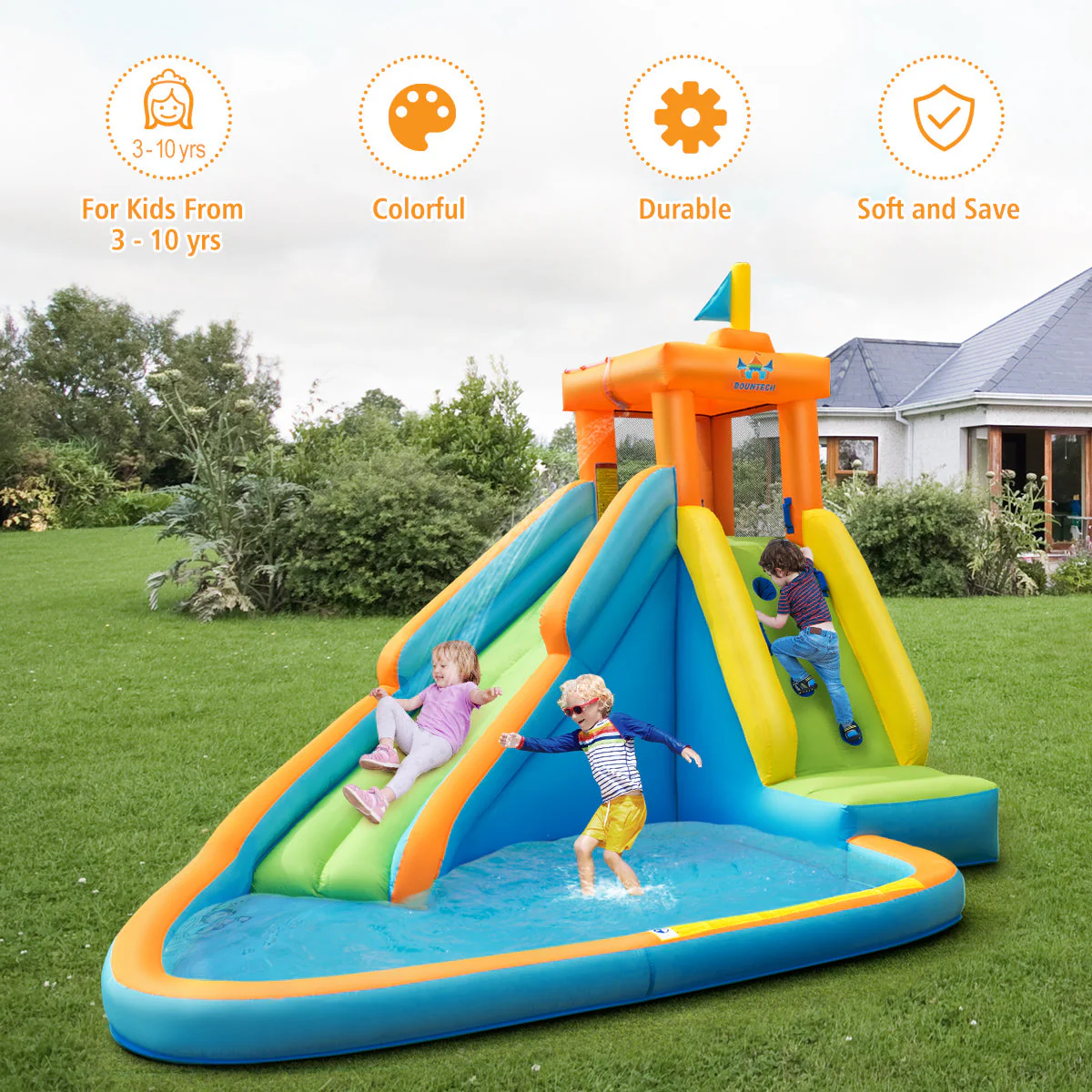 Inflatable Water Slide Kids Bounce House with 680W Blower - Image 6