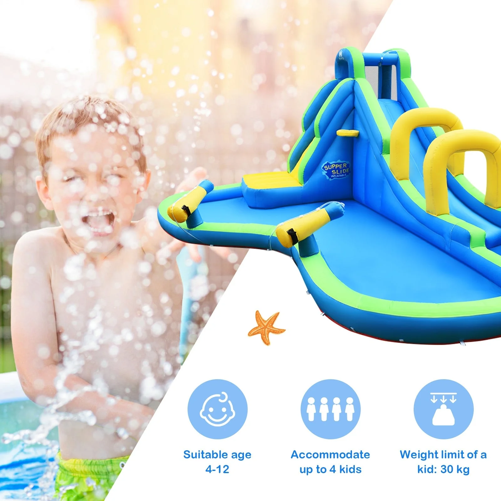 Inflatable Water Slide Kids Bounce House with Water Cannons and Hose Without Blower - Image 3