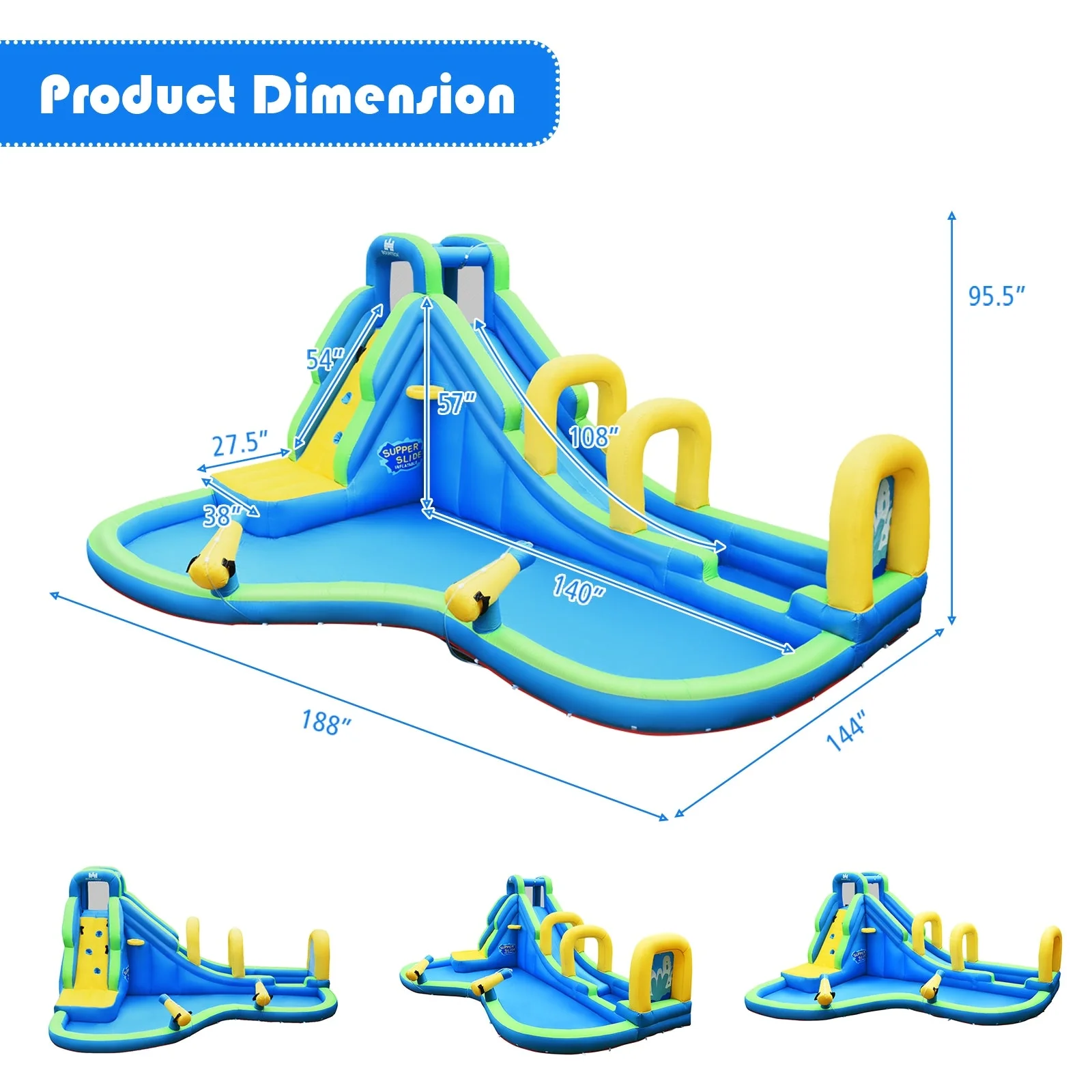Inflatable Water Slide Kids Bounce House with Water Cannons and Hose Without Blower - Image 4