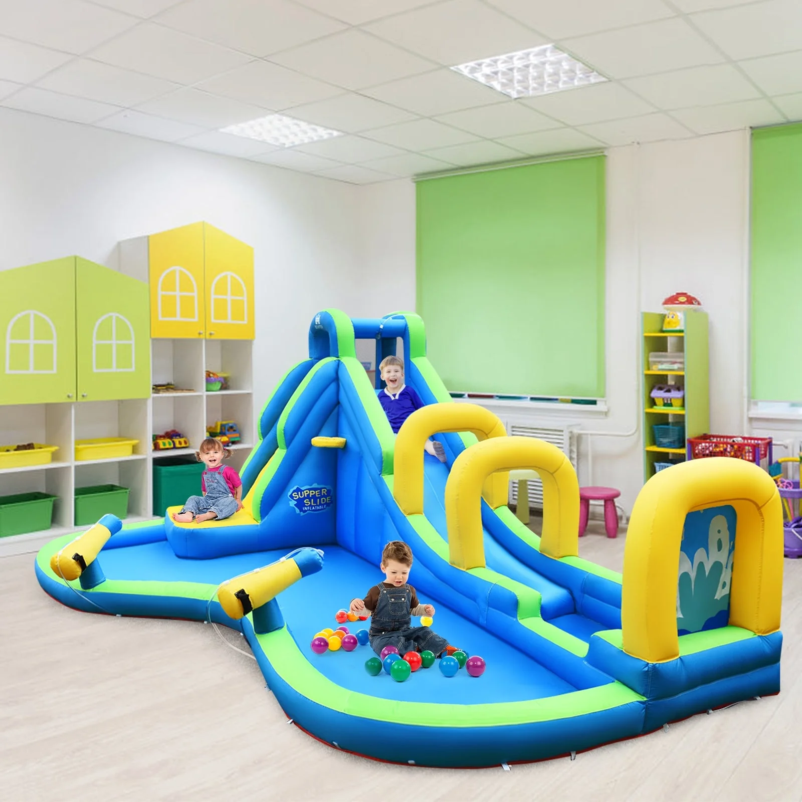 Inflatable Water Slide Kids Bounce House with Water Cannons and Hose Without Blower - Image 7
