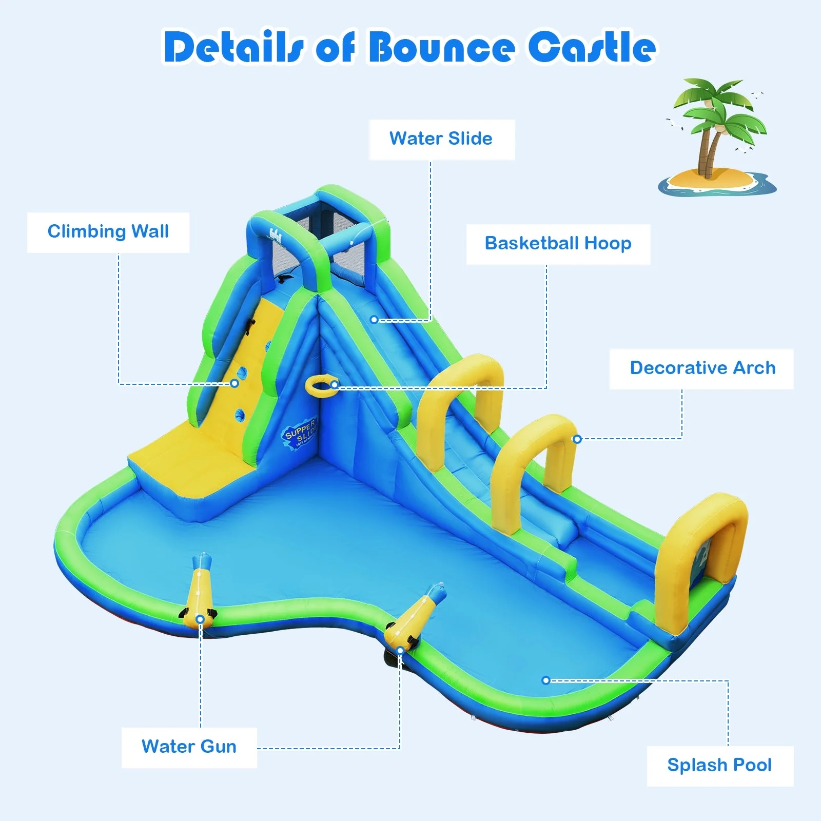 Inflatable Water Slide Kids Bounce House with Water Cannons and Hose Without Blower - Image 8
