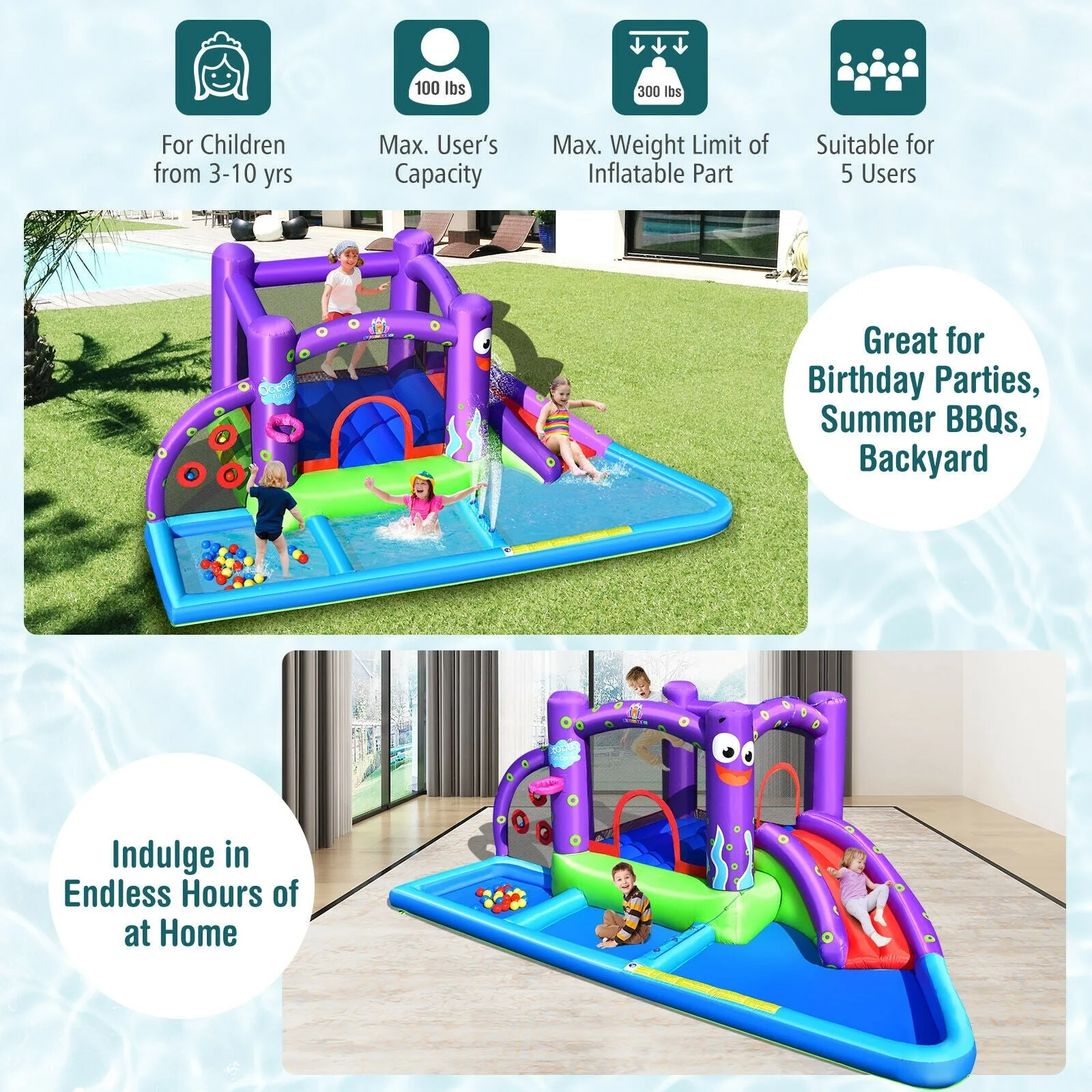 Inflatable Water Slide Park with Splash Pool and 750W Blower - Image 2