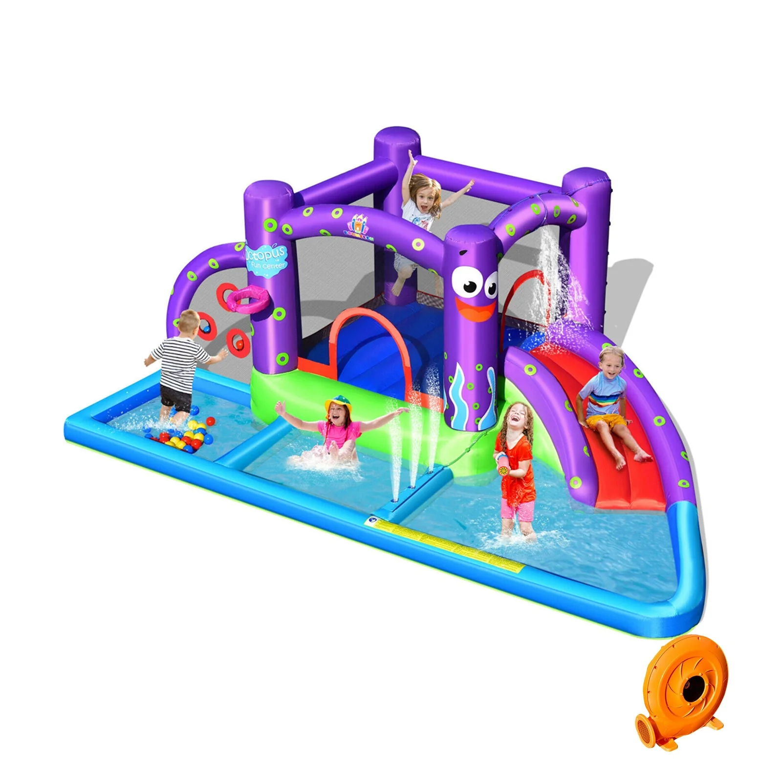Inflatable Water Slide Park with Splash Pool and 750W Blower - Image 4