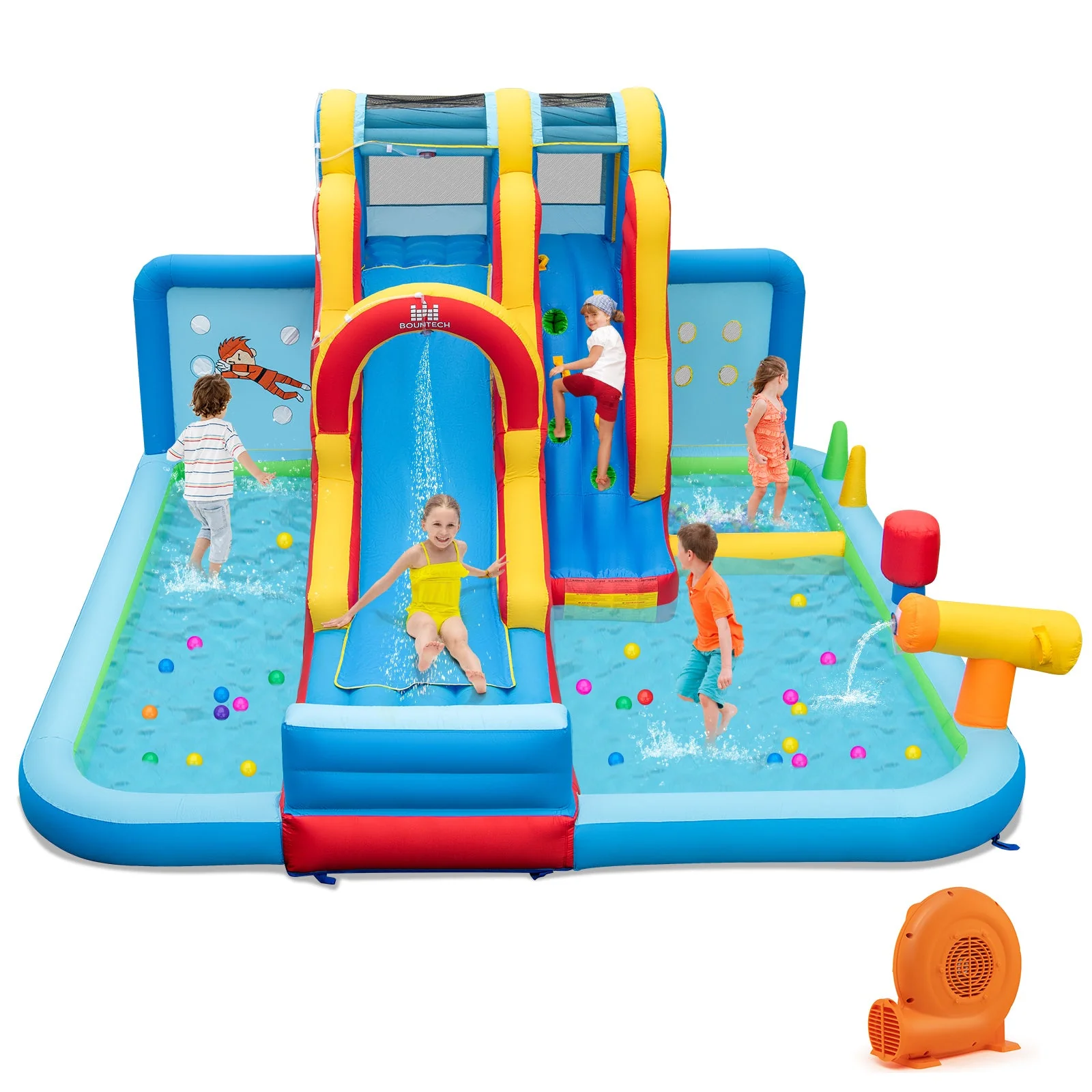 Inflatable Water Slide Water Park with Long Slide and Splash Pools and Ball Pit with 680W Blower - Image 3