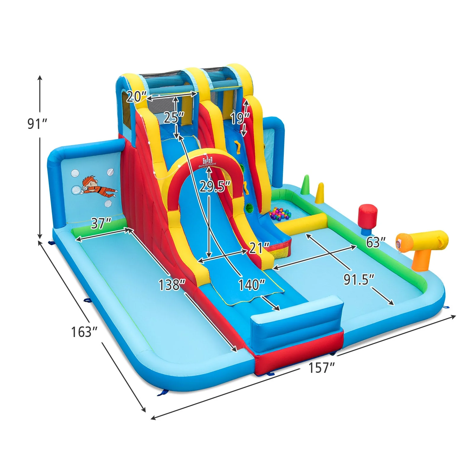 Inflatable Water Slide Water Park with Long Slide and Splash Pools and Ball Pit with 680W Blower - Image 4