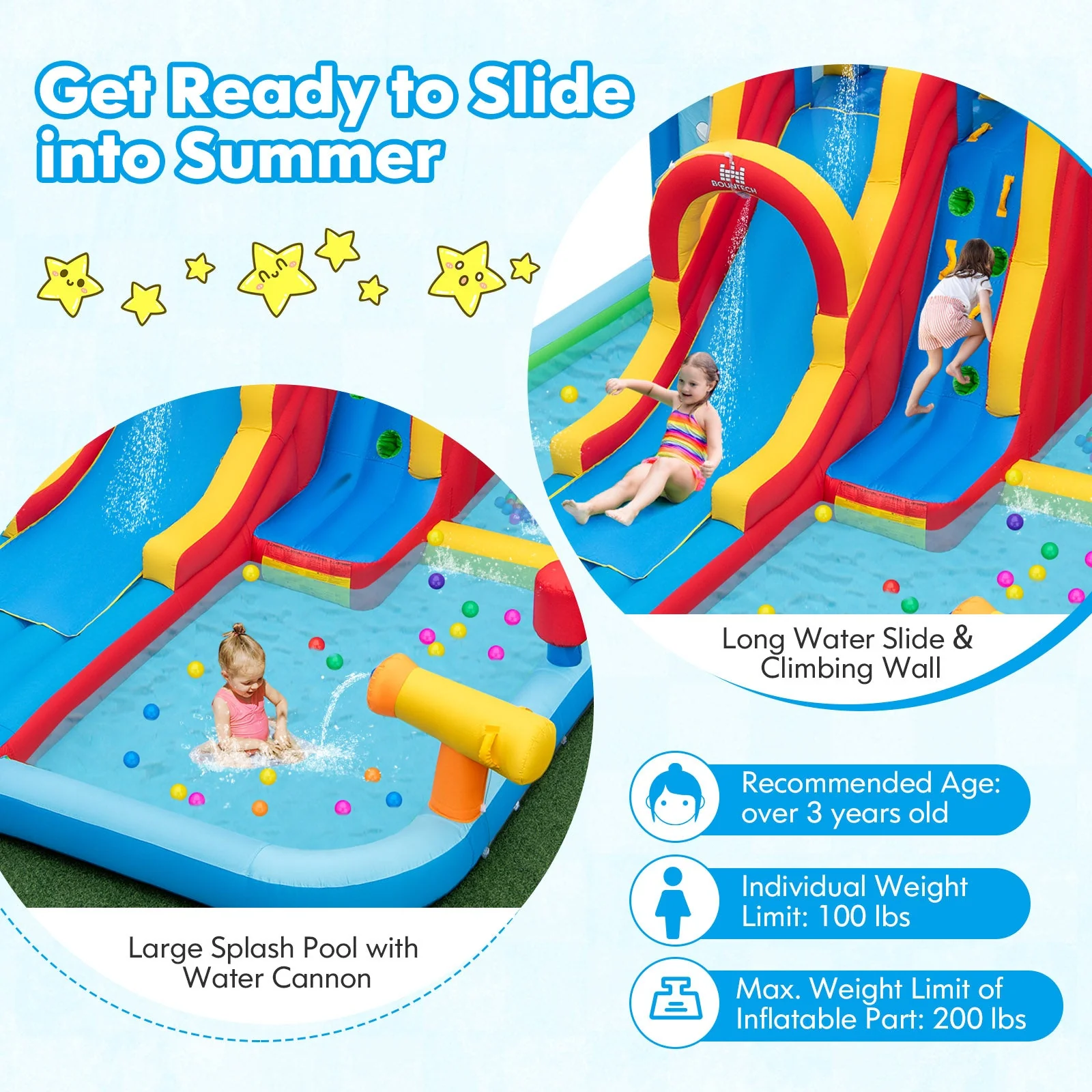Inflatable Water Slide Water Park with Long Slide and Splash Pools and Ball Pit with 680W Blower - Image 7