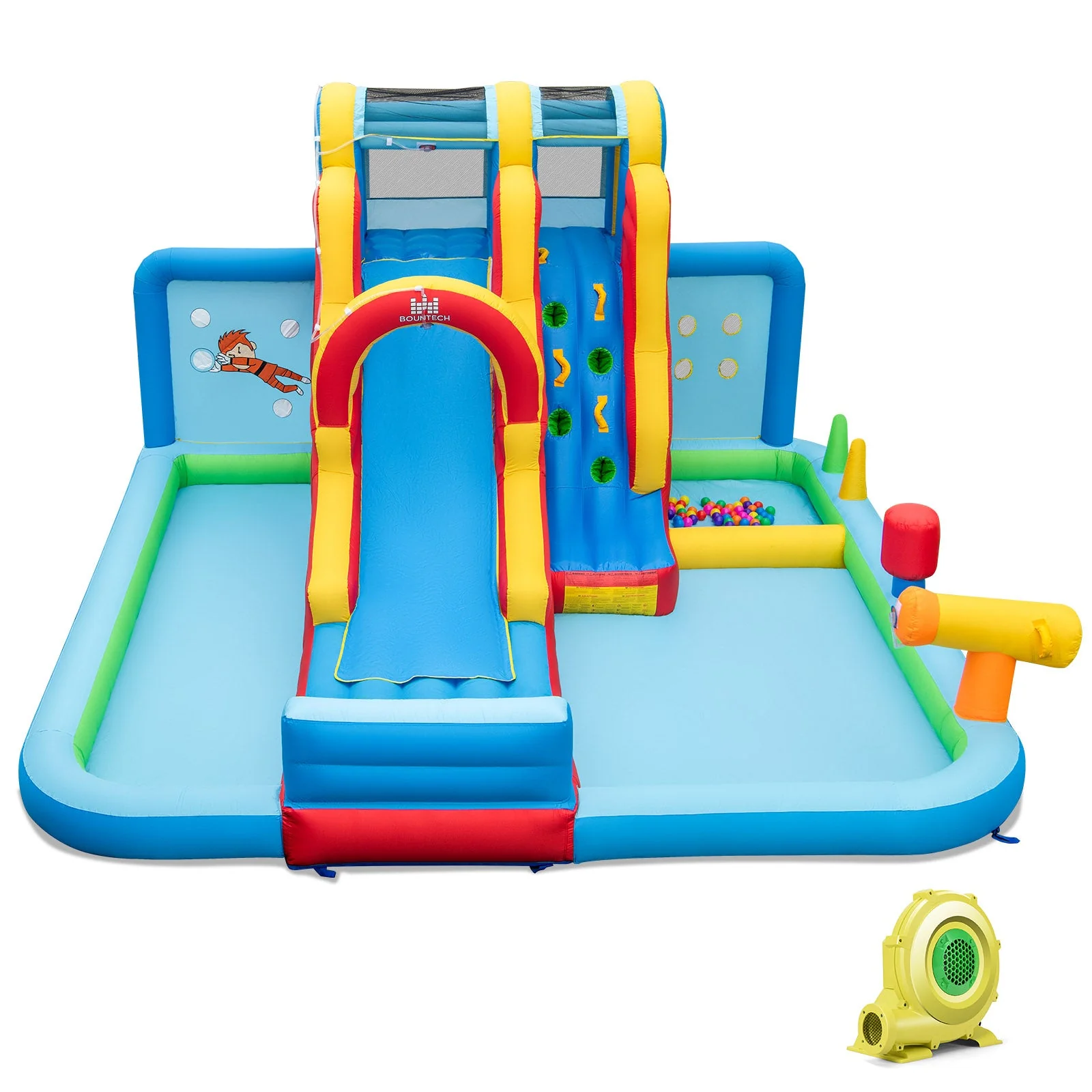 Inflatable Water Slide Water Park with Long Slide and Splash Pools and Ball Pit with 735W Blower - Image 2