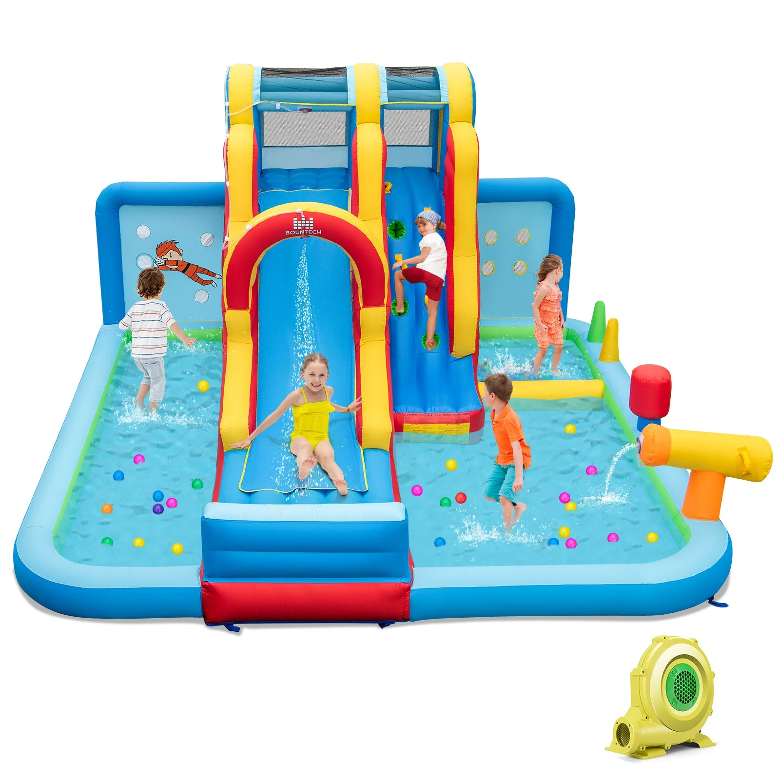 Inflatable Water Slide Water Park with Long Slide and Splash Pools and Ball Pit with 735W Blower - Image 3