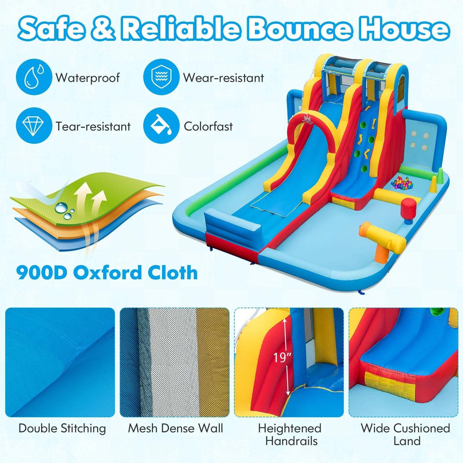 Inflatable Water Slide Water Park with Long Slide and Splash Pools and Ball Pit with 735W Blower - Image 7