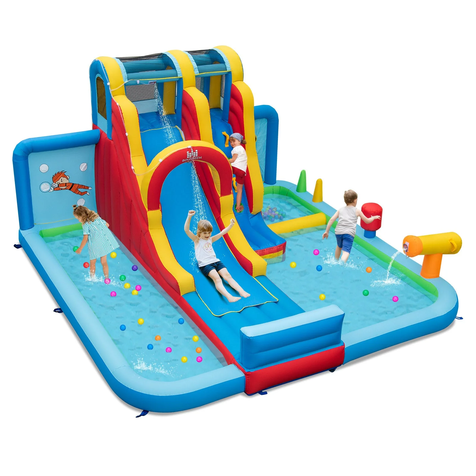 Inflatable Water Slide Water Park with Long Slide and Splash Pools and Ball Pit without Blower - Image 3