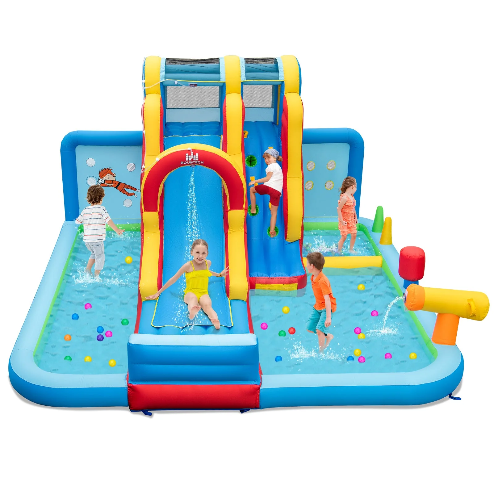 Inflatable Water Slide Water Park with Long Slide and Splash Pools and Ball Pit without Blower - Image 6
