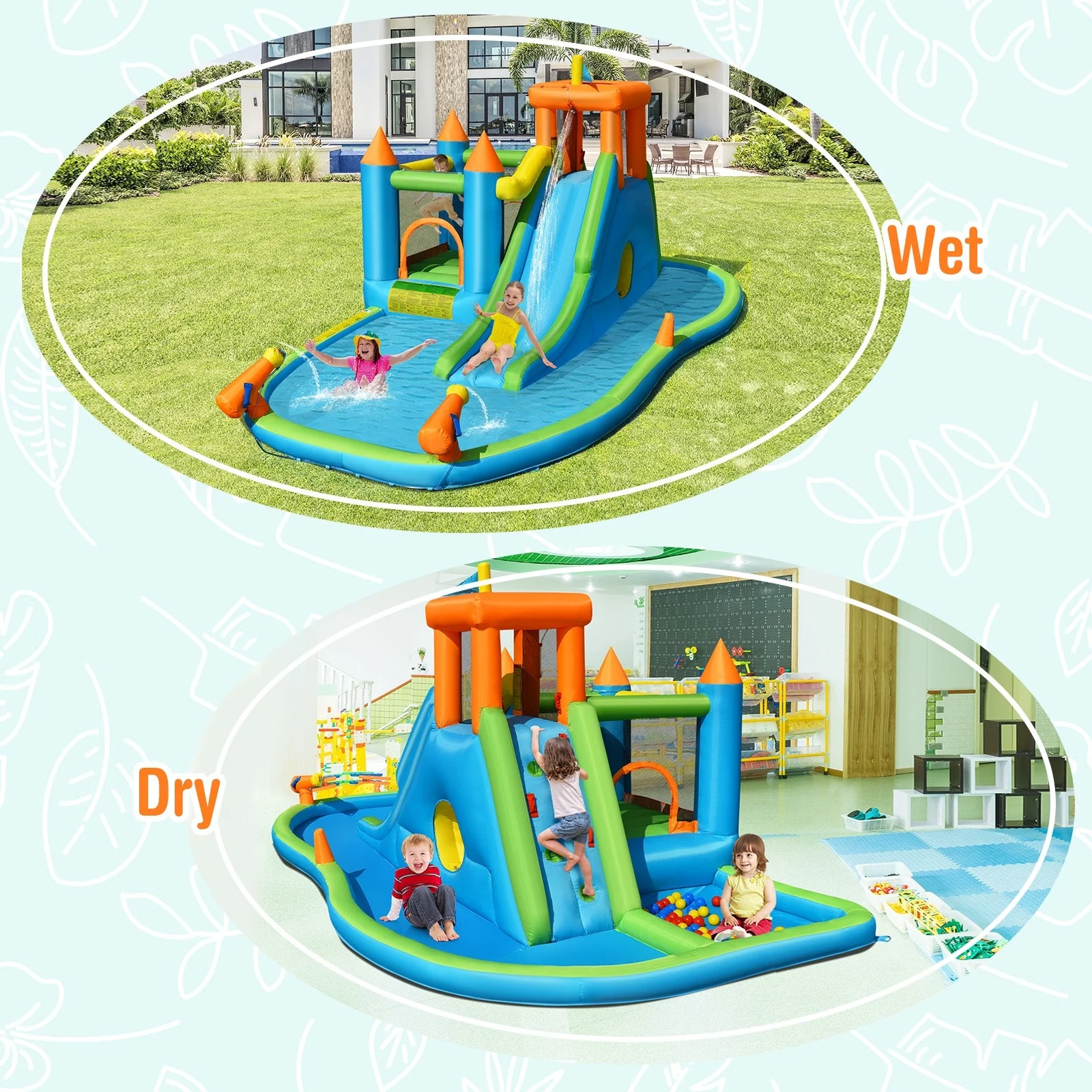 Inflatable Water Slide with Bounce House and Splash Pool without Blower for Kids - Image 5