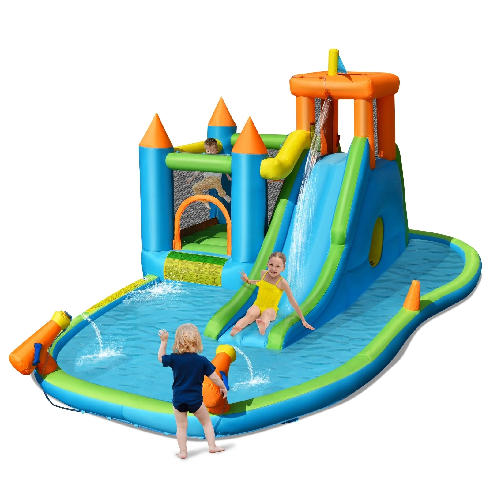 Inflatable Water Slide with Bounce House and Splash Pool without Blower for Kids - Image 6