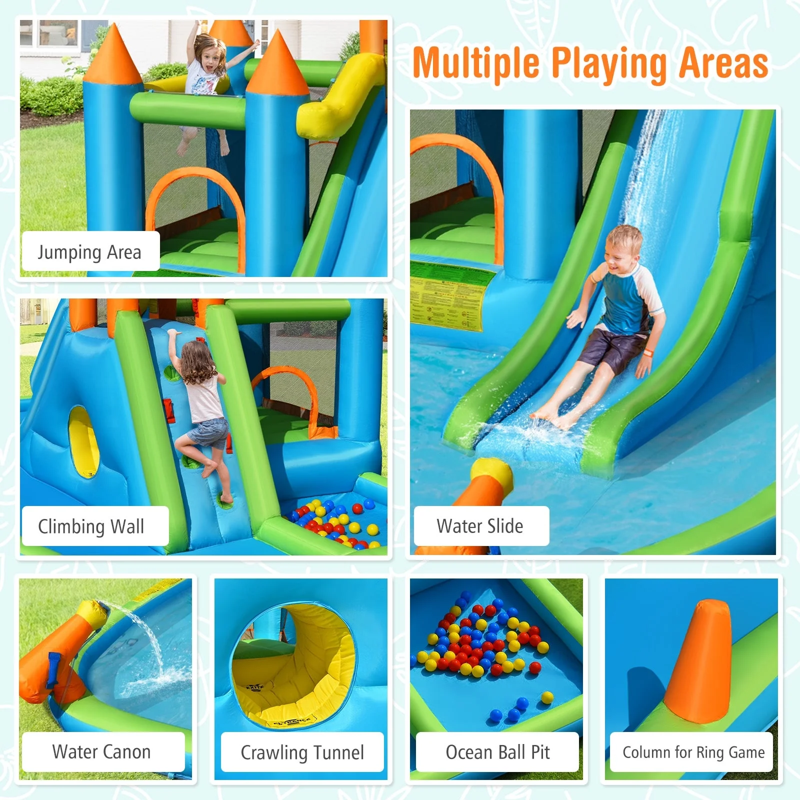 Inflatable Water Slide with Bounce House and Splash Pool without Blower for Kids - Image 7