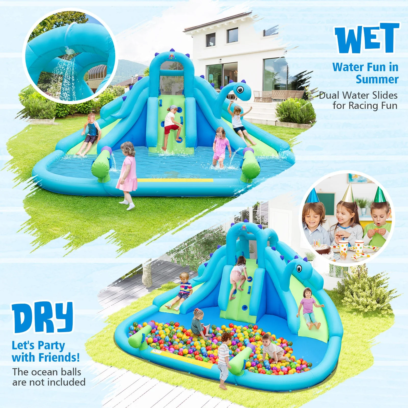 Inflatable Water Slide with Dual Slides and Large Splash Pool and Carry Bag (with 584W Blower) - Image 6