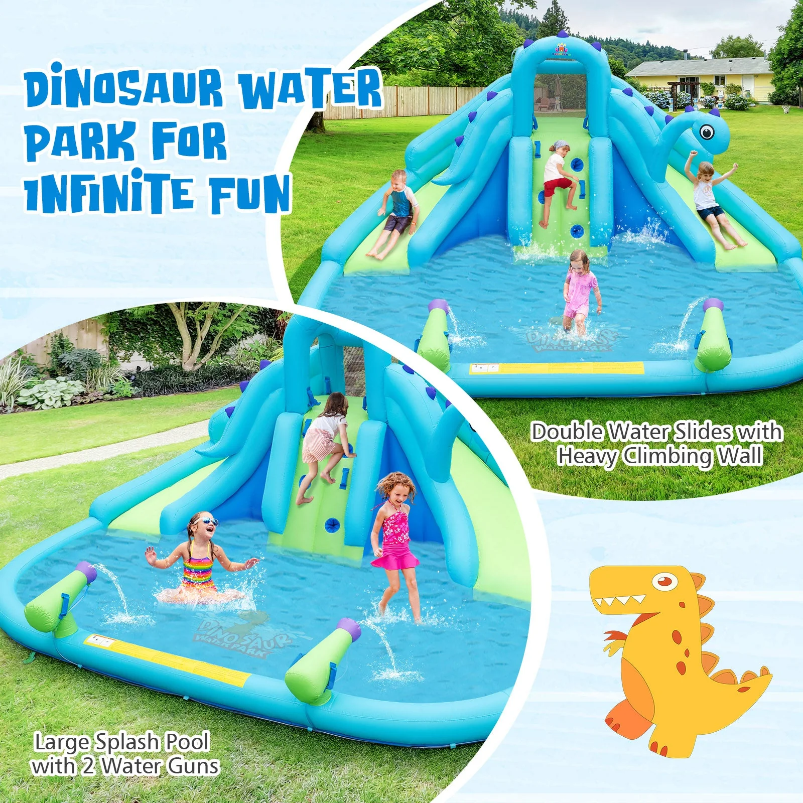 Inflatable Water Slide with Dual Slides and Large Splash Pool (Without Blower) - Image 7