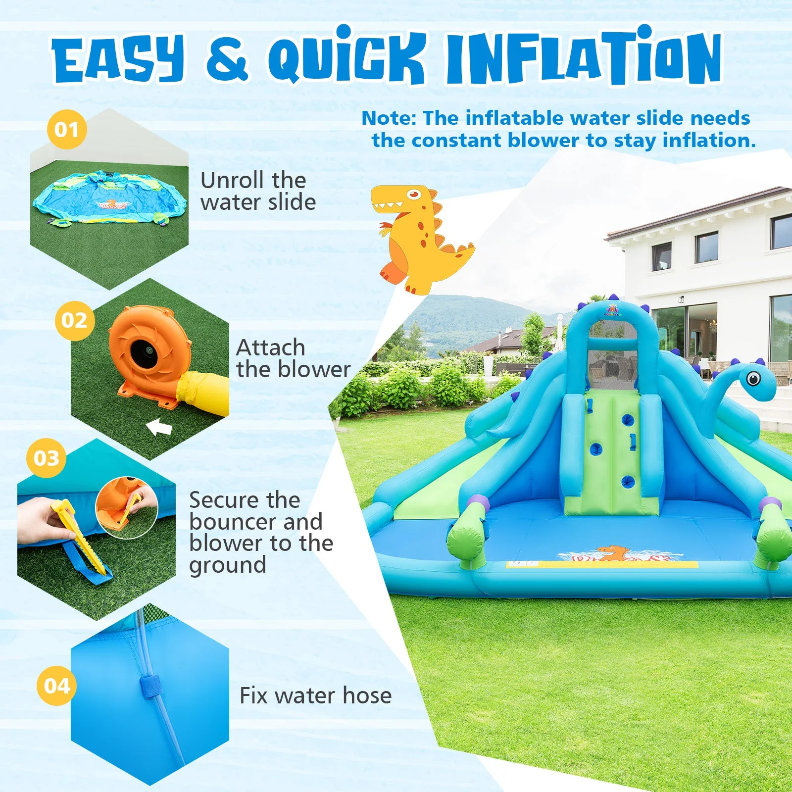 Inflatable Water Slide with Dual Slides and Large Splash Pool (Without Blower) - Image 8