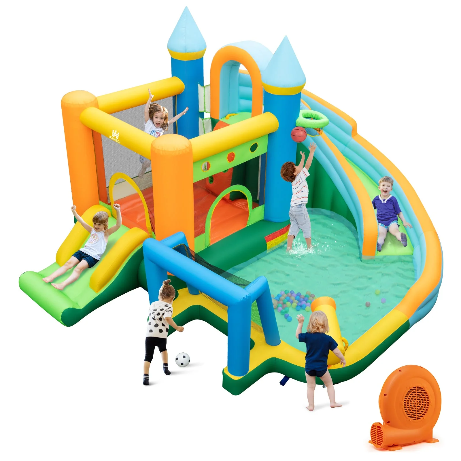 Inflatable Water Slide with Dual Slides and Splash Pool Bounce House with 680W Blower - Image 2