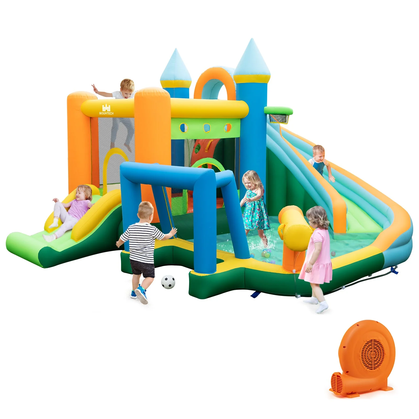 Inflatable Water Slide with Dual Slides and Splash Pool Bounce House with 680W Blower - Image 3