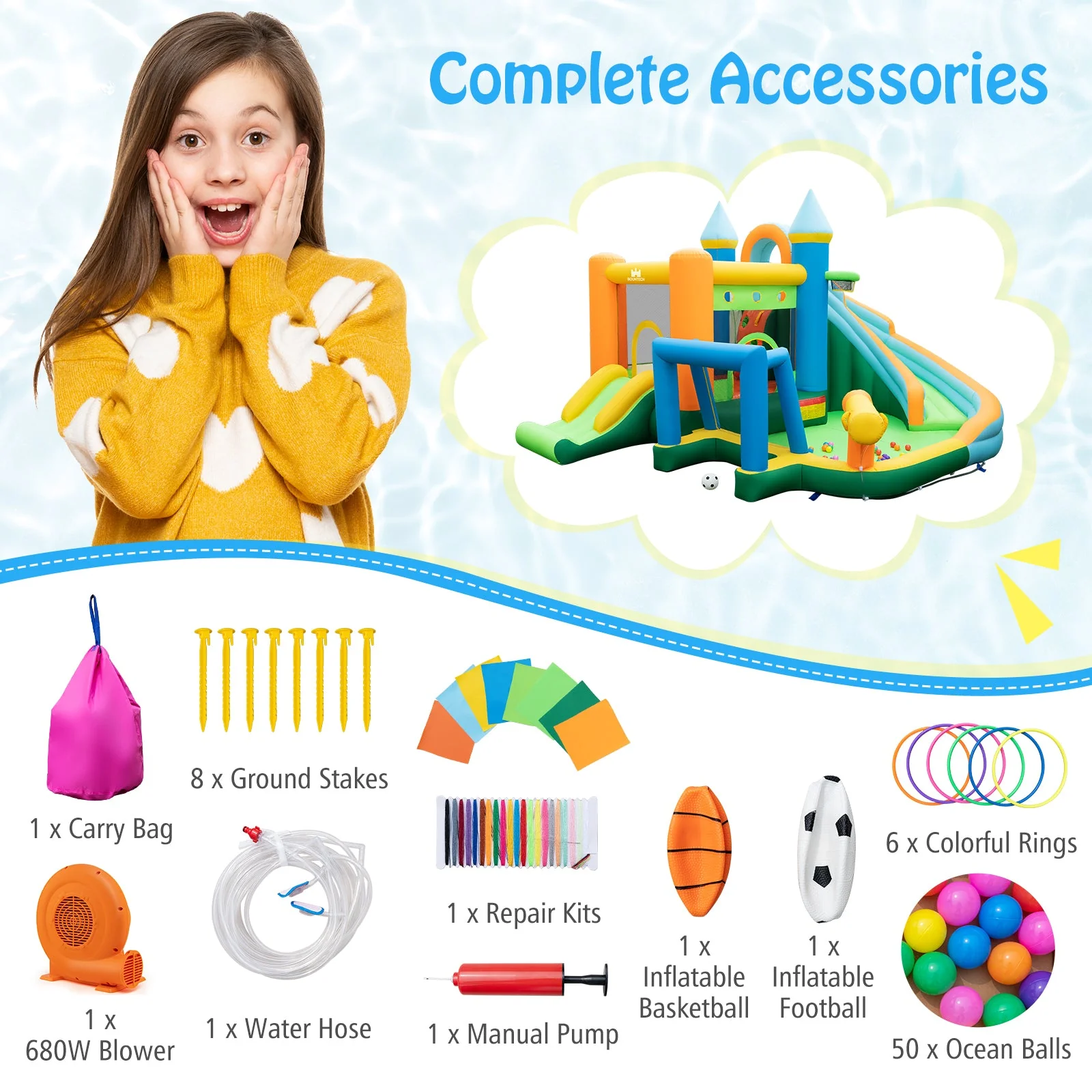 Inflatable Water Slide with Dual Slides and Splash Pool Bounce House with 680W Blower - Image 6