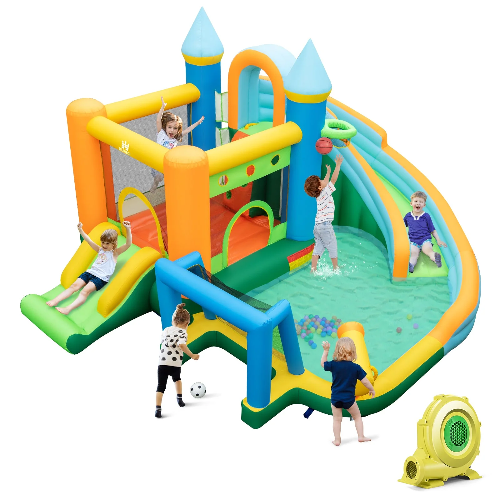 Inflatable Water Slide with Dual Slides and Splash Pool Bounce House with 735W Blower - Image 2
