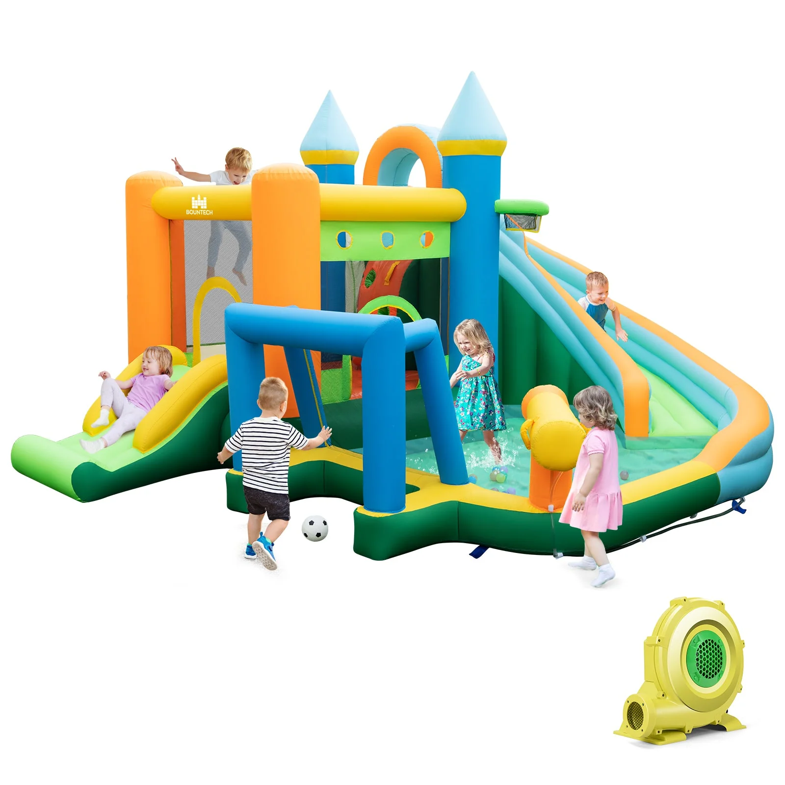 Inflatable Water Slide with Dual Slides and Splash Pool Bounce House with 735W Blower - Image 3