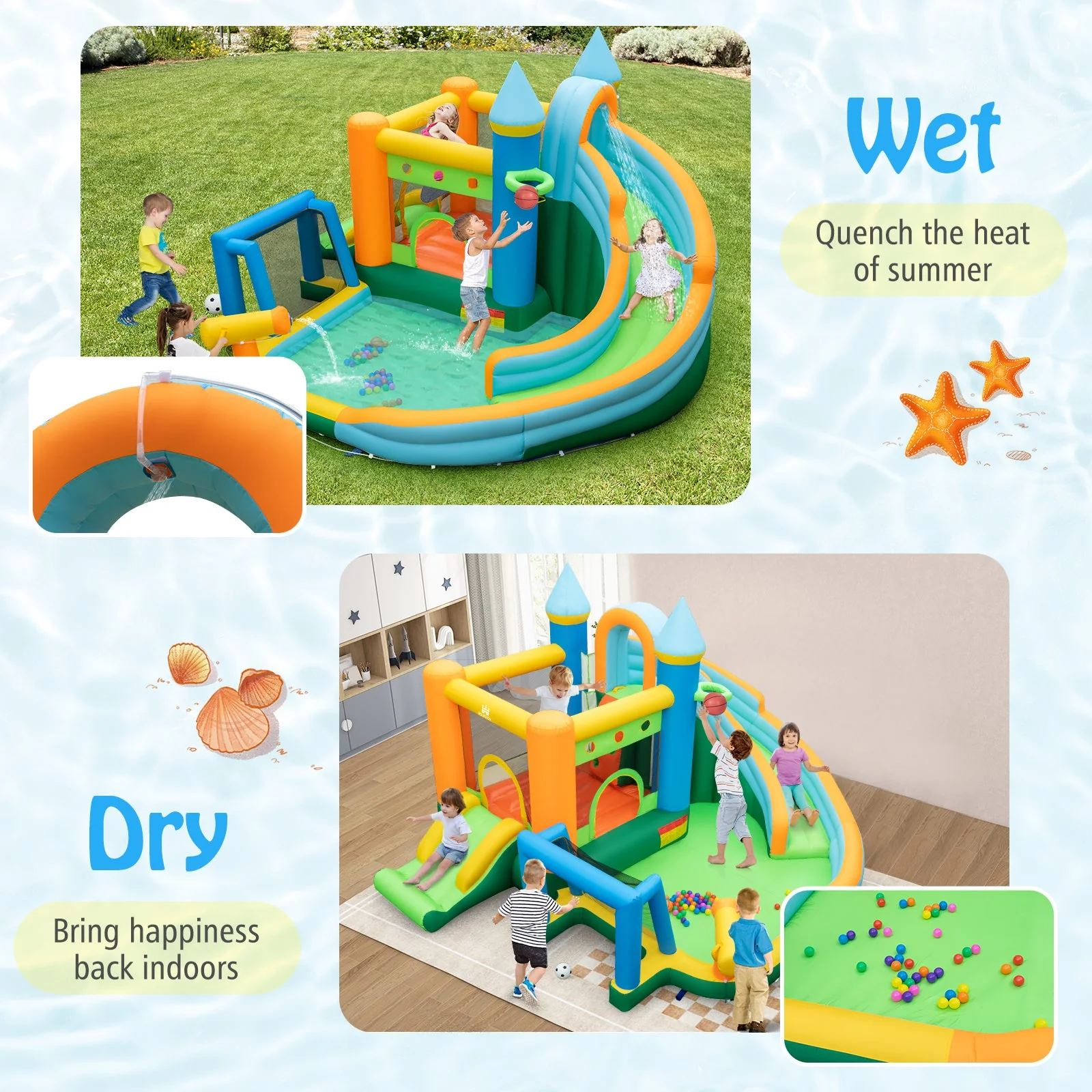 Inflatable Water Slide with Dual Slides and Splash Pool Bounce House with 735W Blower - Image 7